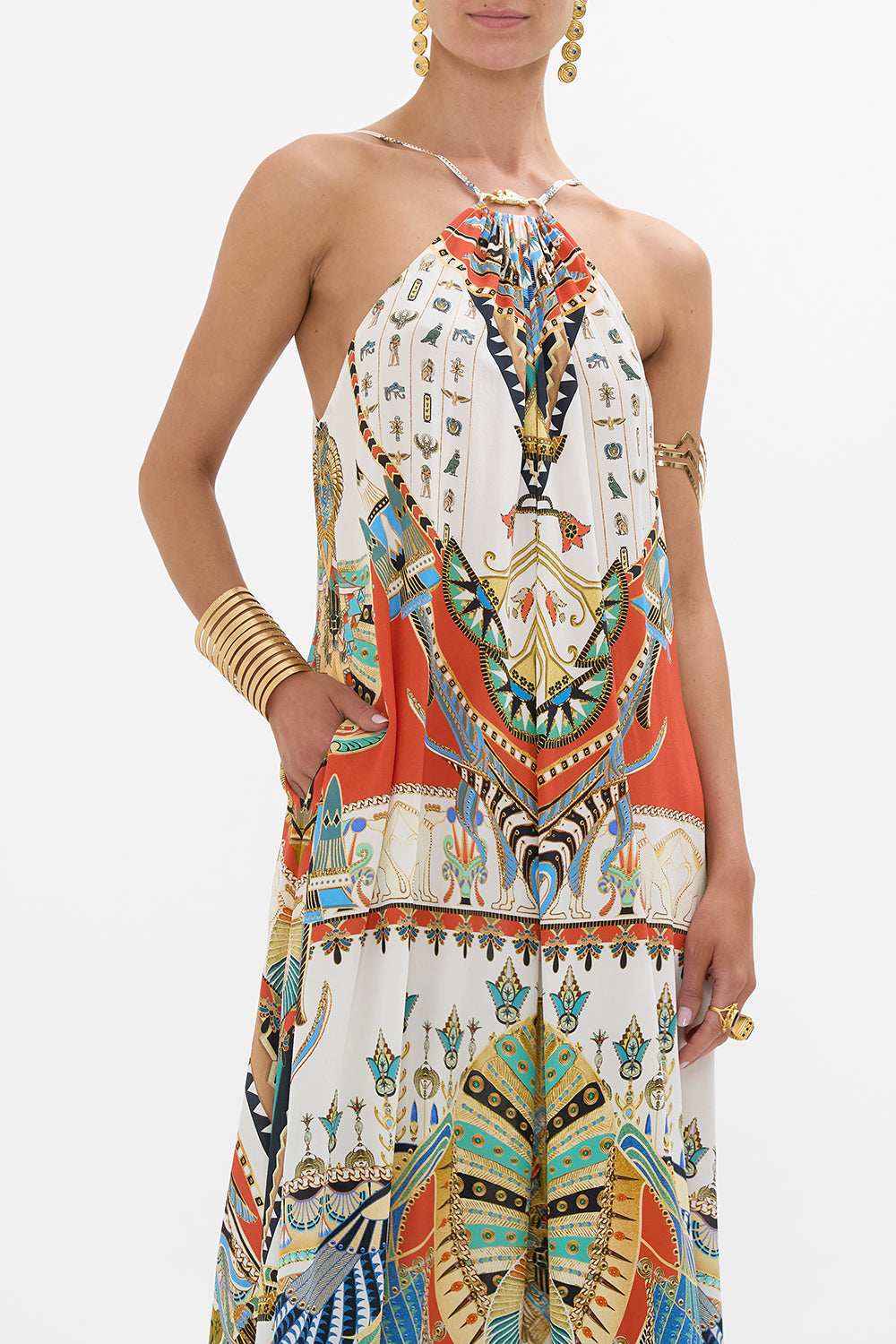 CAMILLA Gather Neck Hardware Maxi Dress in Valley Of The Queens print