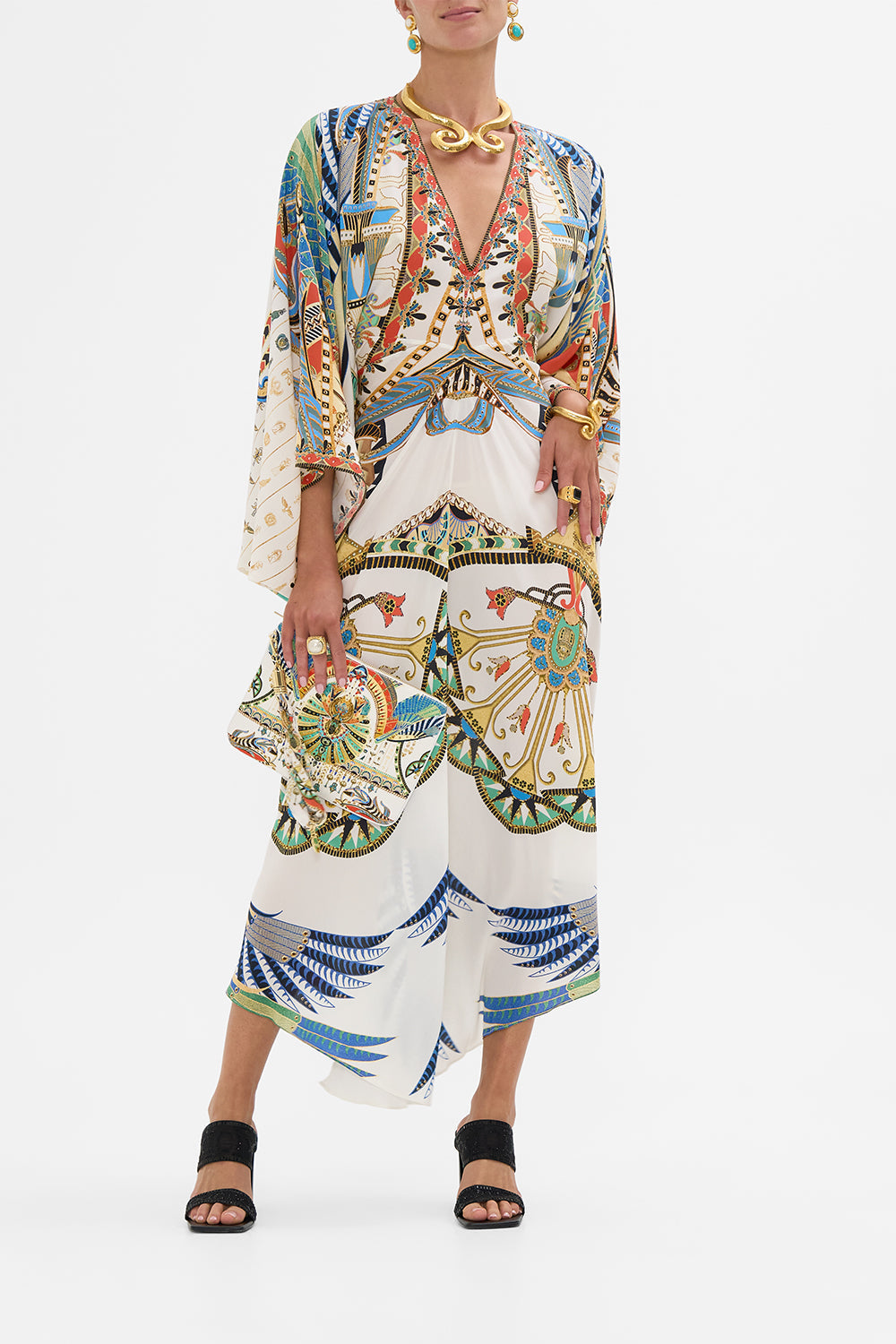 CAMILLA T-Shape Long Kaftan in Valley Of The Queens print