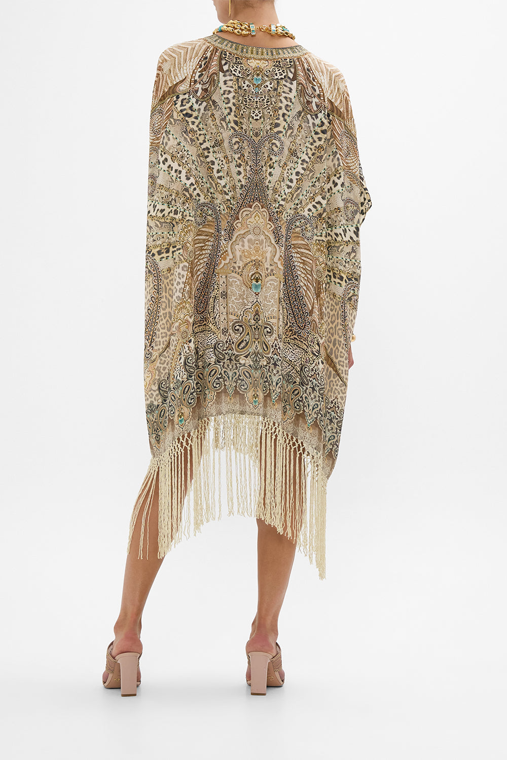CAMILLA Rectangular V Neck Kaftan with Fringing in The Throne Room print