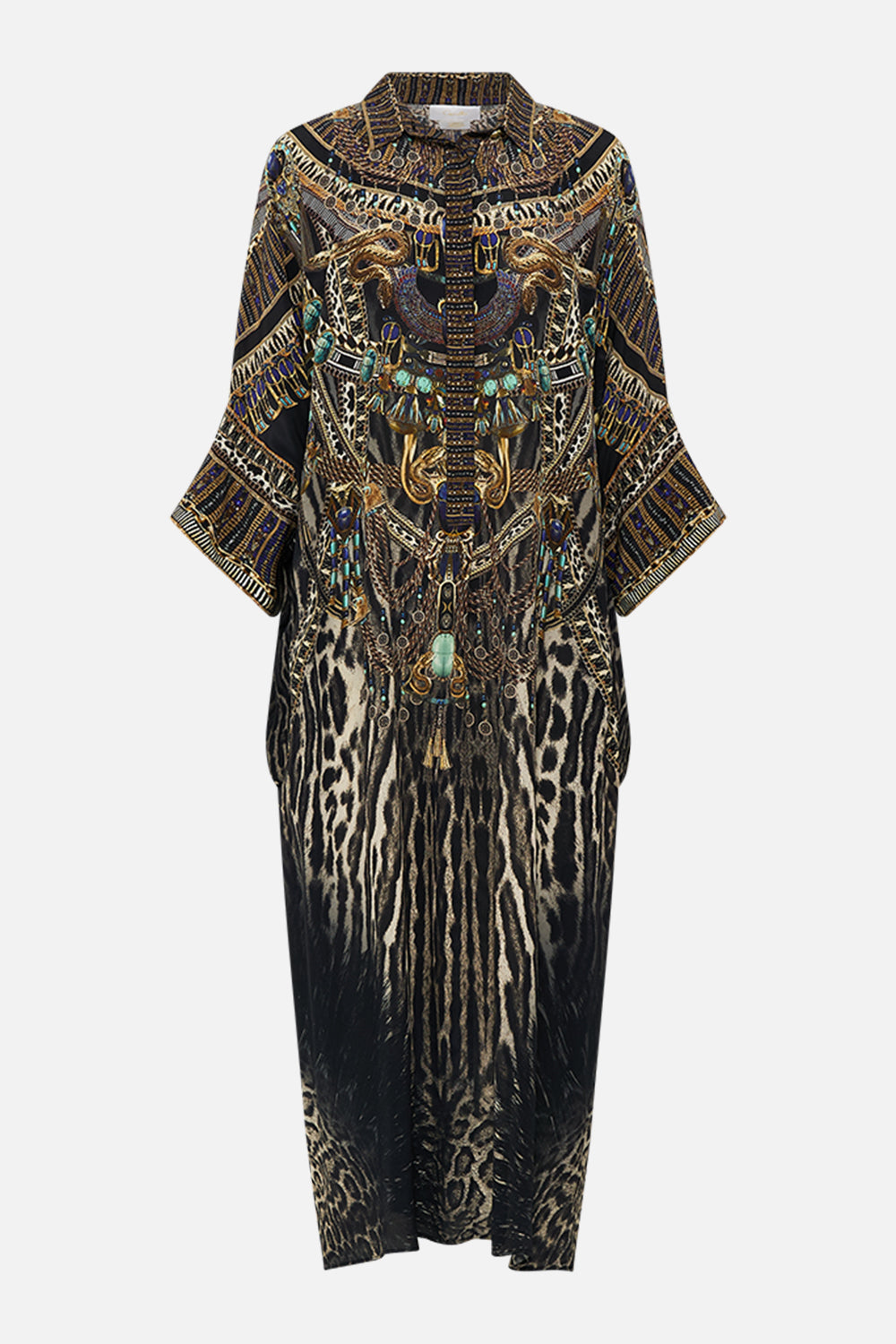 CAMILLA Batwing Kaftan in Cat Worship print. 
