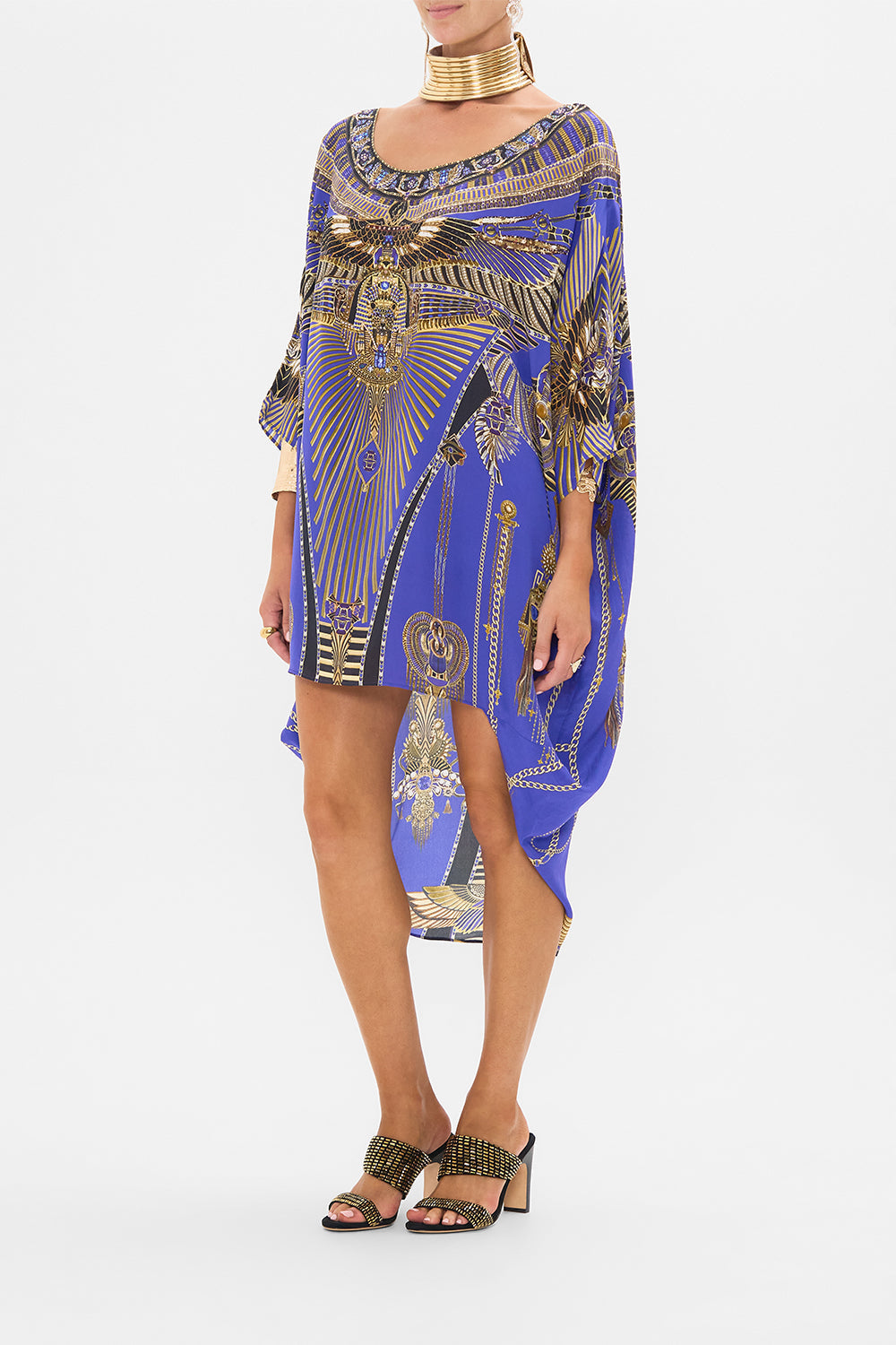 CAMILLA Scoop Back Hem Dress in My Fair Pharaoh print. 