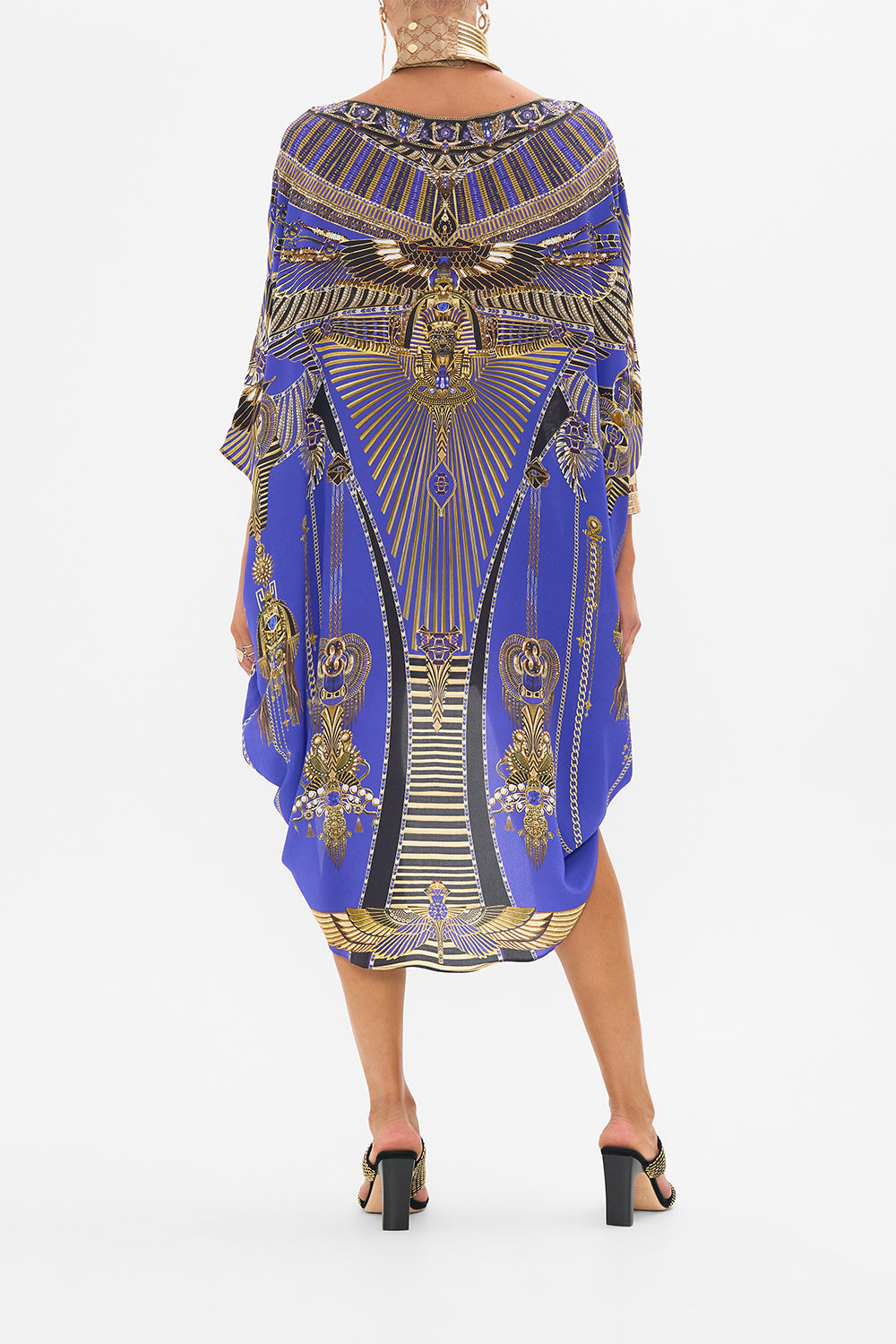 CAMILLA Scoop Back Hem Dress in My Fair Pharaoh print. 