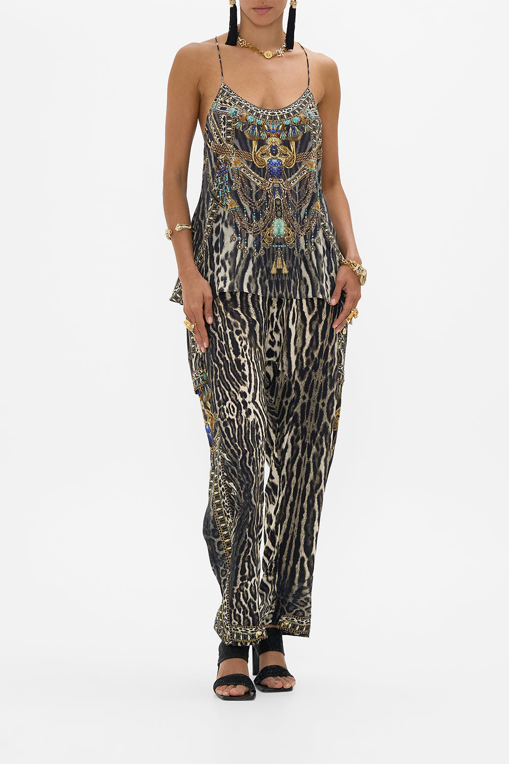 CAMILLA Pocket Harem Pant in Cat Worship print. 
