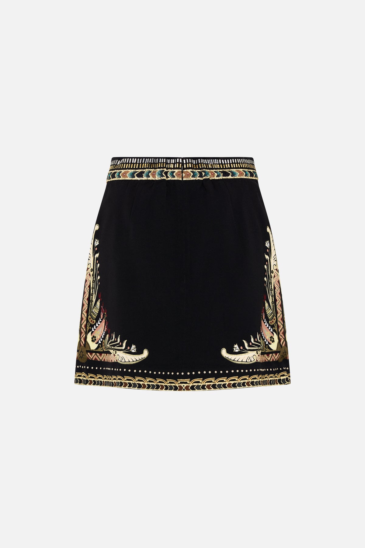 CAMILLA Metal Studded Shaped Waistband Mini Skirt in They Called Her Nefertari print