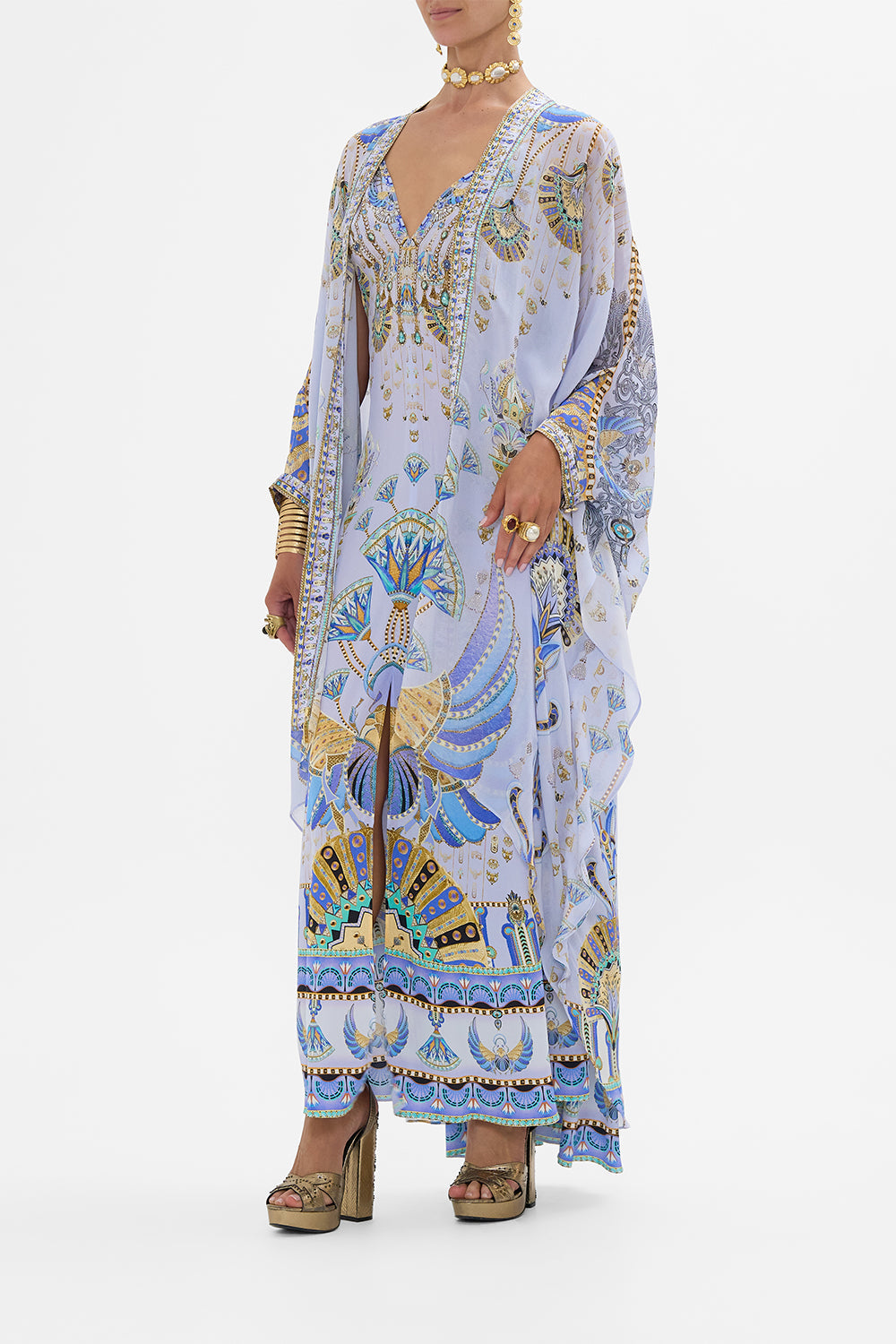 CAMILLA High Low Draped Layer in Under Scarab Skies print