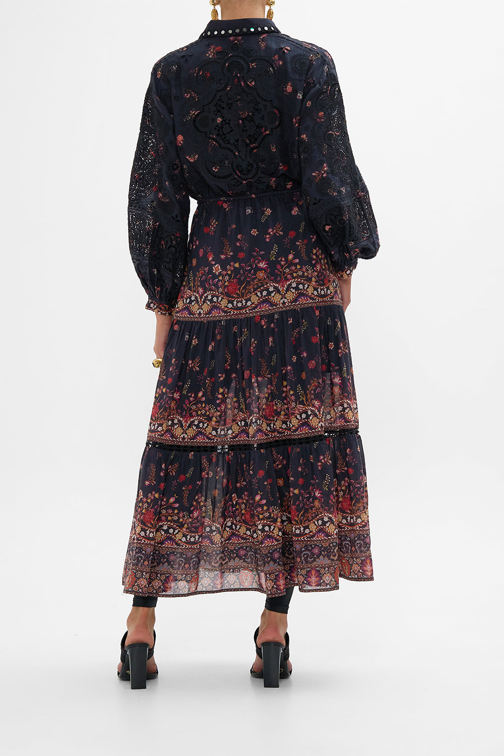CAMILLA Embroidered Tiered Long Shirt Dress Loom to Tomb print