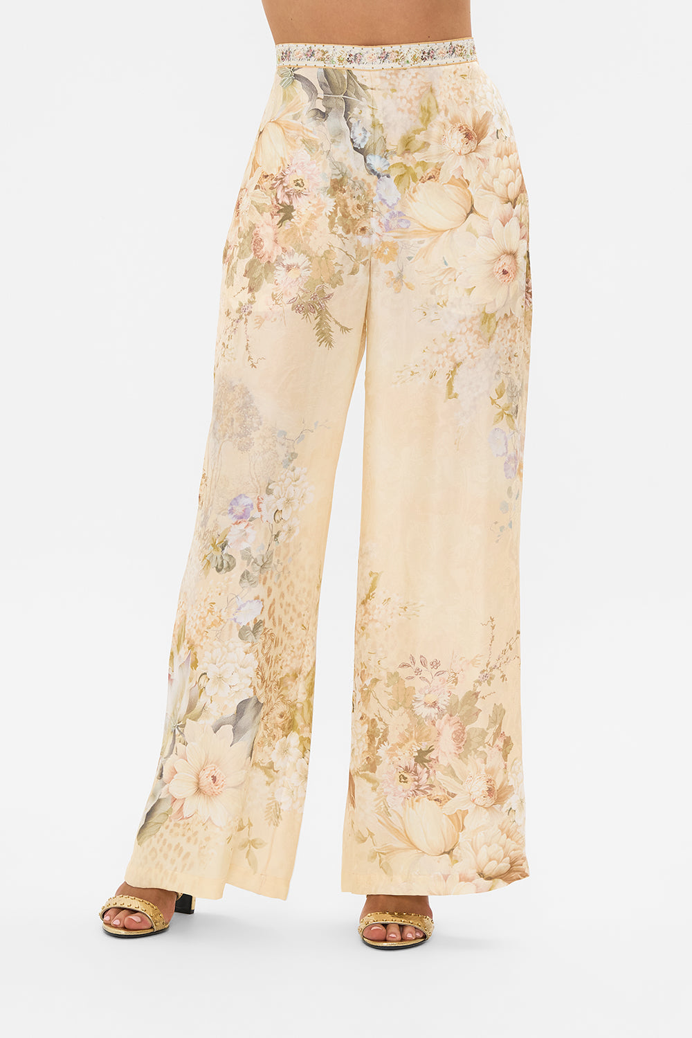 CAMILLA floral minimal wide leg pant in Adorned in Antiquity print. 