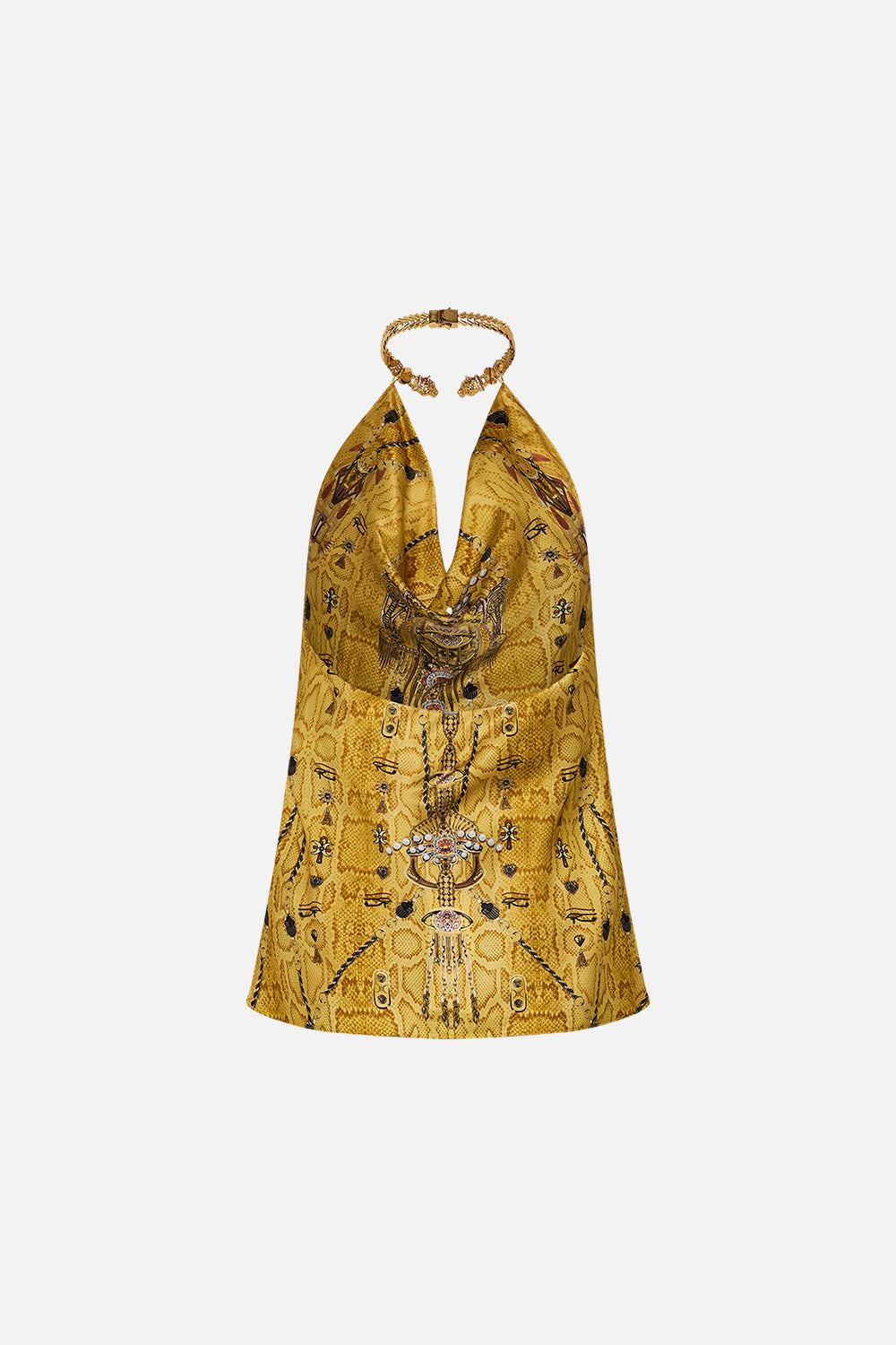 CAMILLA Gold Draped Top with Hardware in Valley of the Kings Print