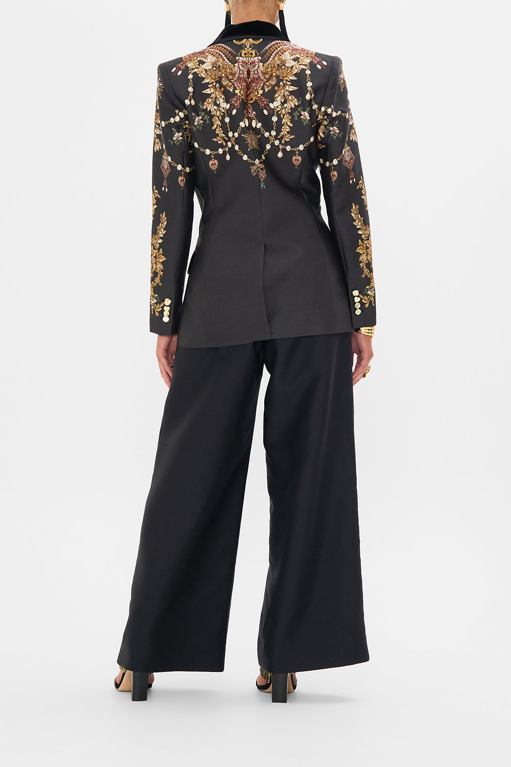 CAMILLA double breasted suit jacket in Dynasty Daze print. 