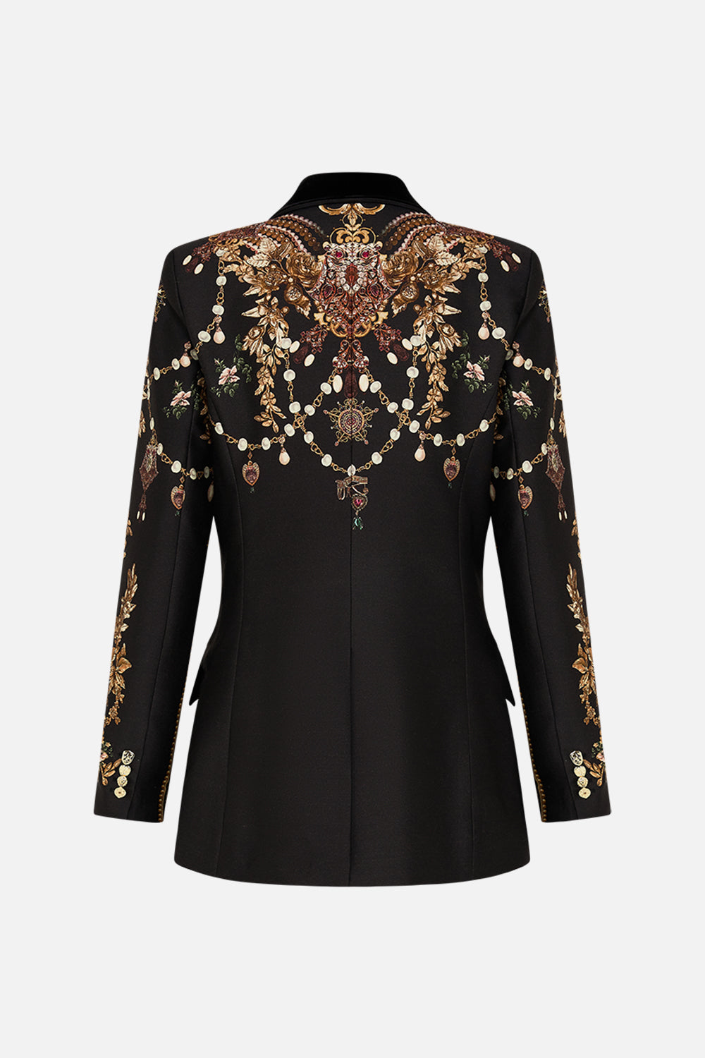 CAMILLA double breasted suit jacket in Dynasty Daze print. 