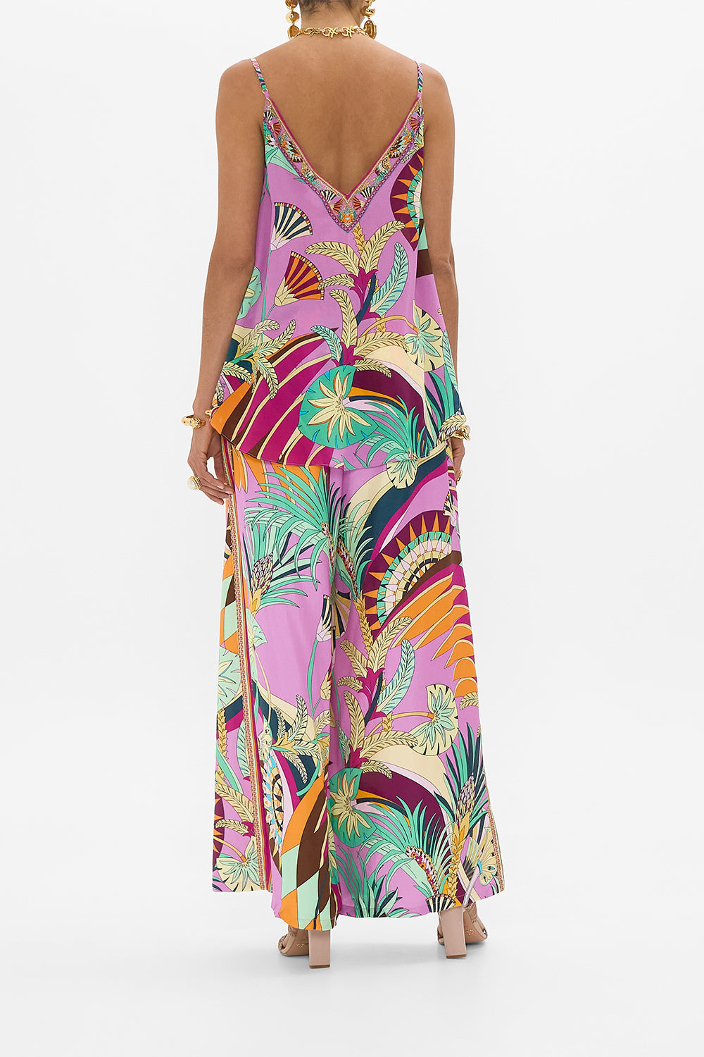 The CAMILLA GATHER NECK HARDWARE TOP DESERT VISIONS in our  print.