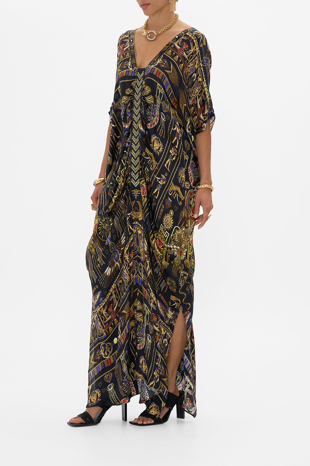 CAMILLA Kaftan With Front Tab Detail in Cartouche Kingdrom print. 
