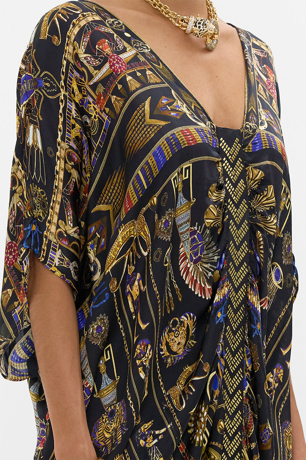 CAMILLA Kaftan With Front Tab Detail in Cartouche Kingdrom print. 