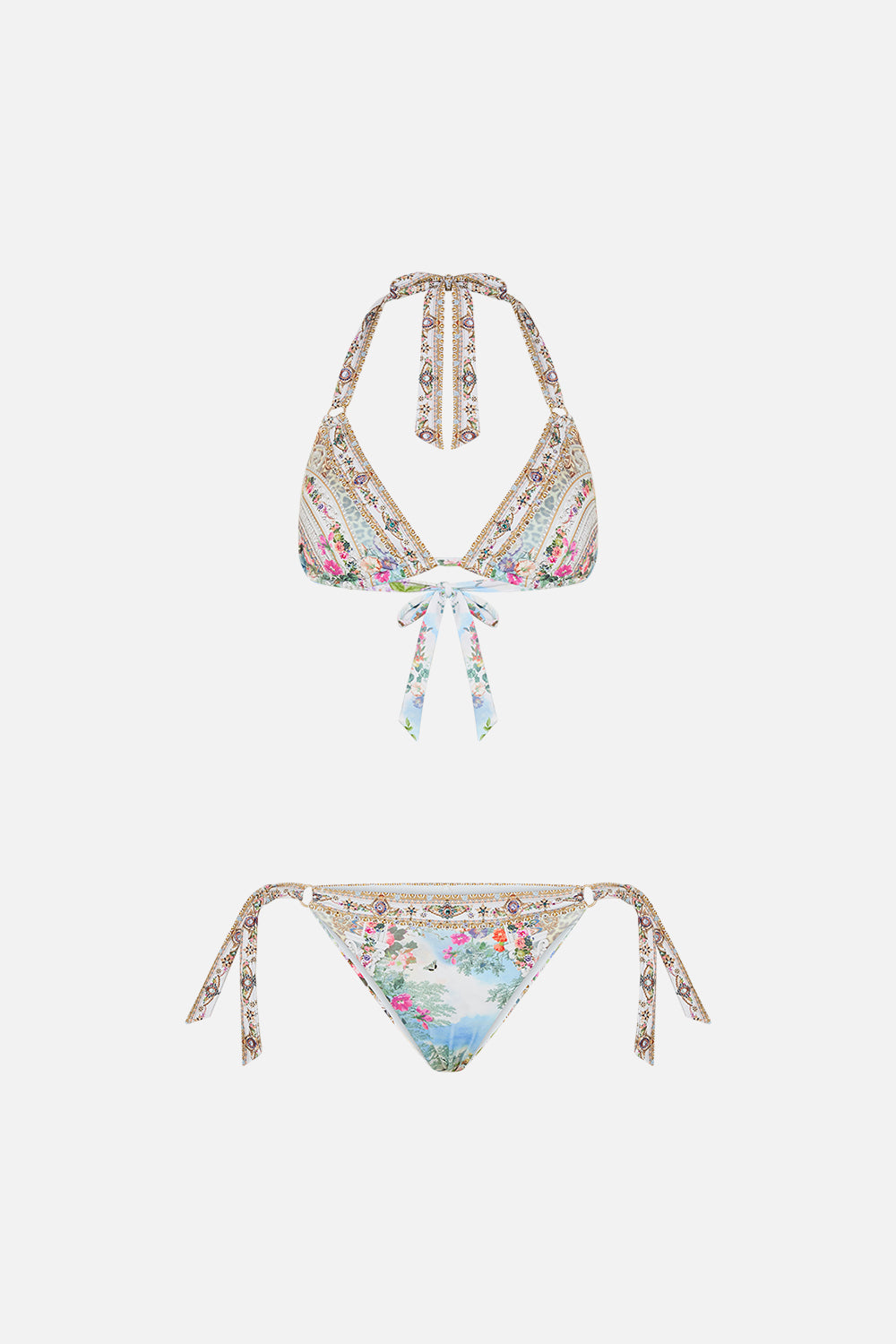 CAMILLA Floral Soft Tie Tri Bikini With Trims in We Always Have Alexandria Print.