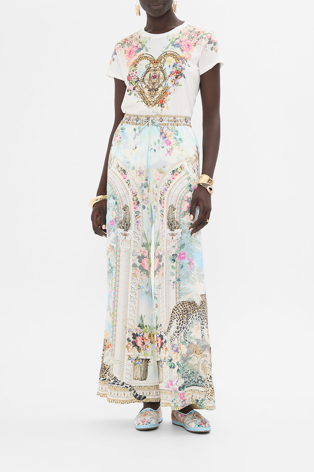 CAMILLA Slim Fit Round Neck T-Shirt White/Multi in We Always Have Alexandria print. 