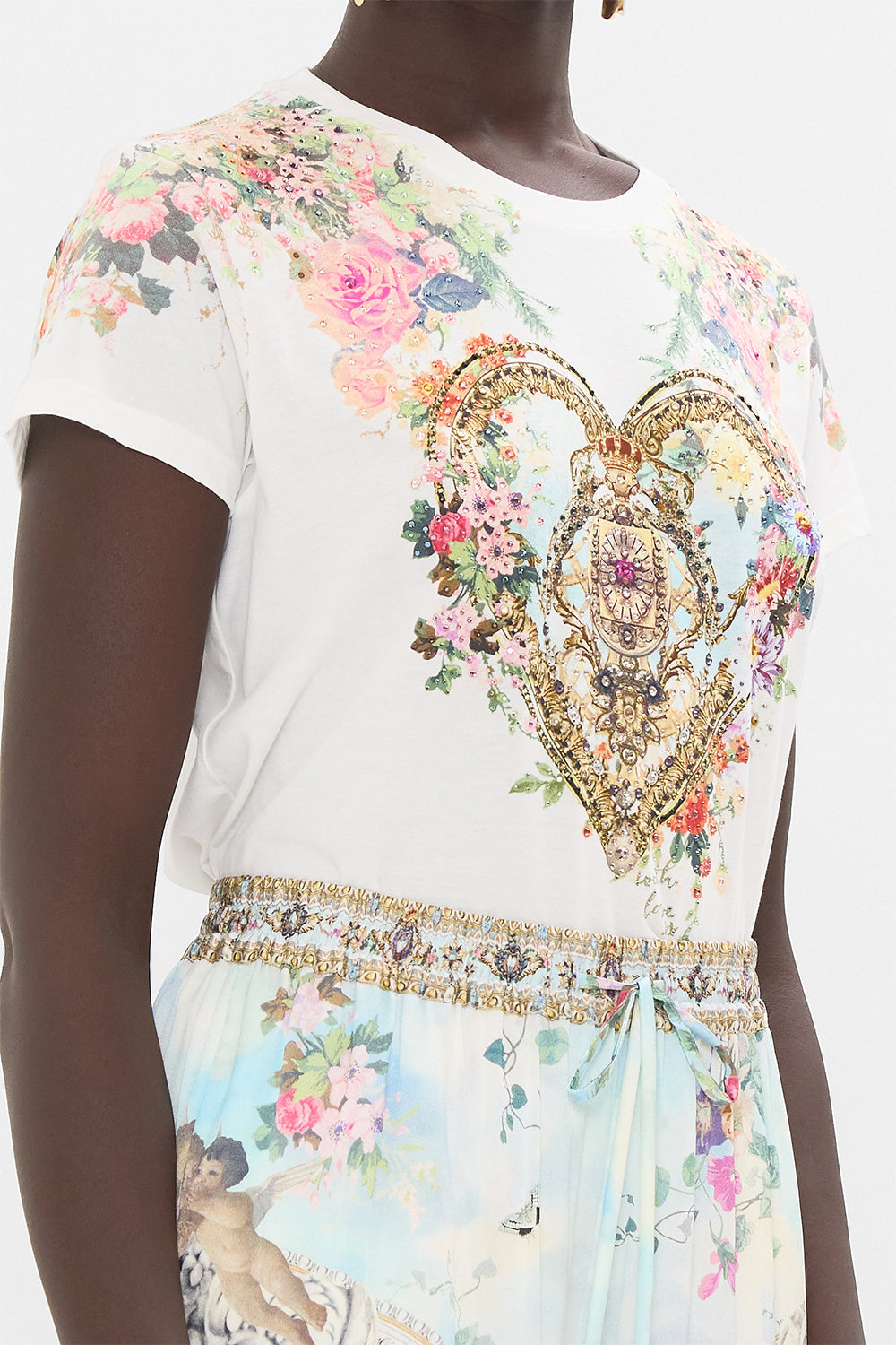 CAMILLA Slim Fit Round Neck T-Shirt White/Multi in We Always Have Alexandria print. 