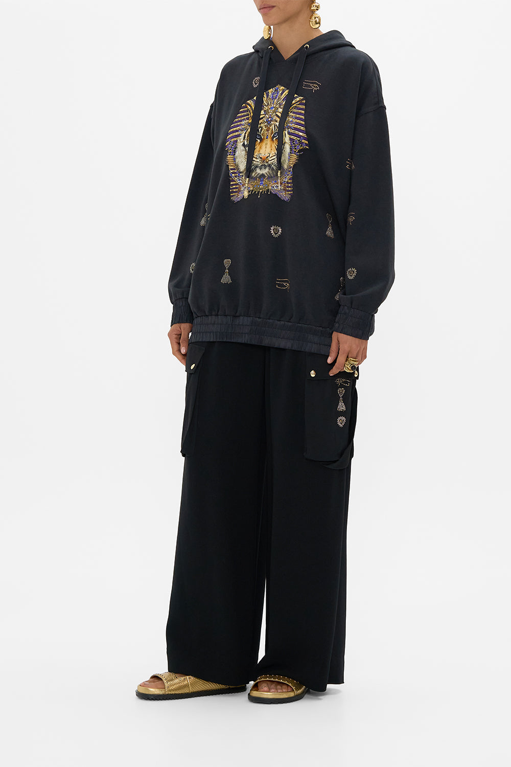 CAMILLA Silk Band Oversized Hoodie with Pockets in My Fair Pharaoh print. 