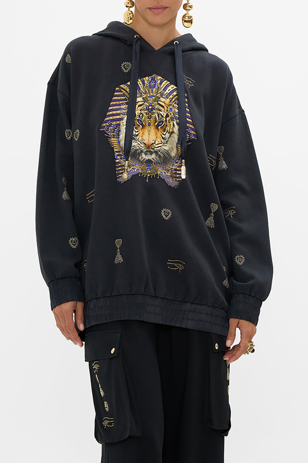 CAMILLA Silk Band Oversized Hoodie with Pockets in My Fair Pharaoh print. 