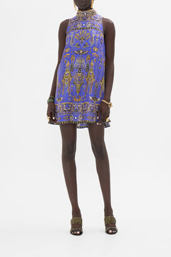 CAMILLA High Collar Shift Dress in My Fair Pharaoh print. 