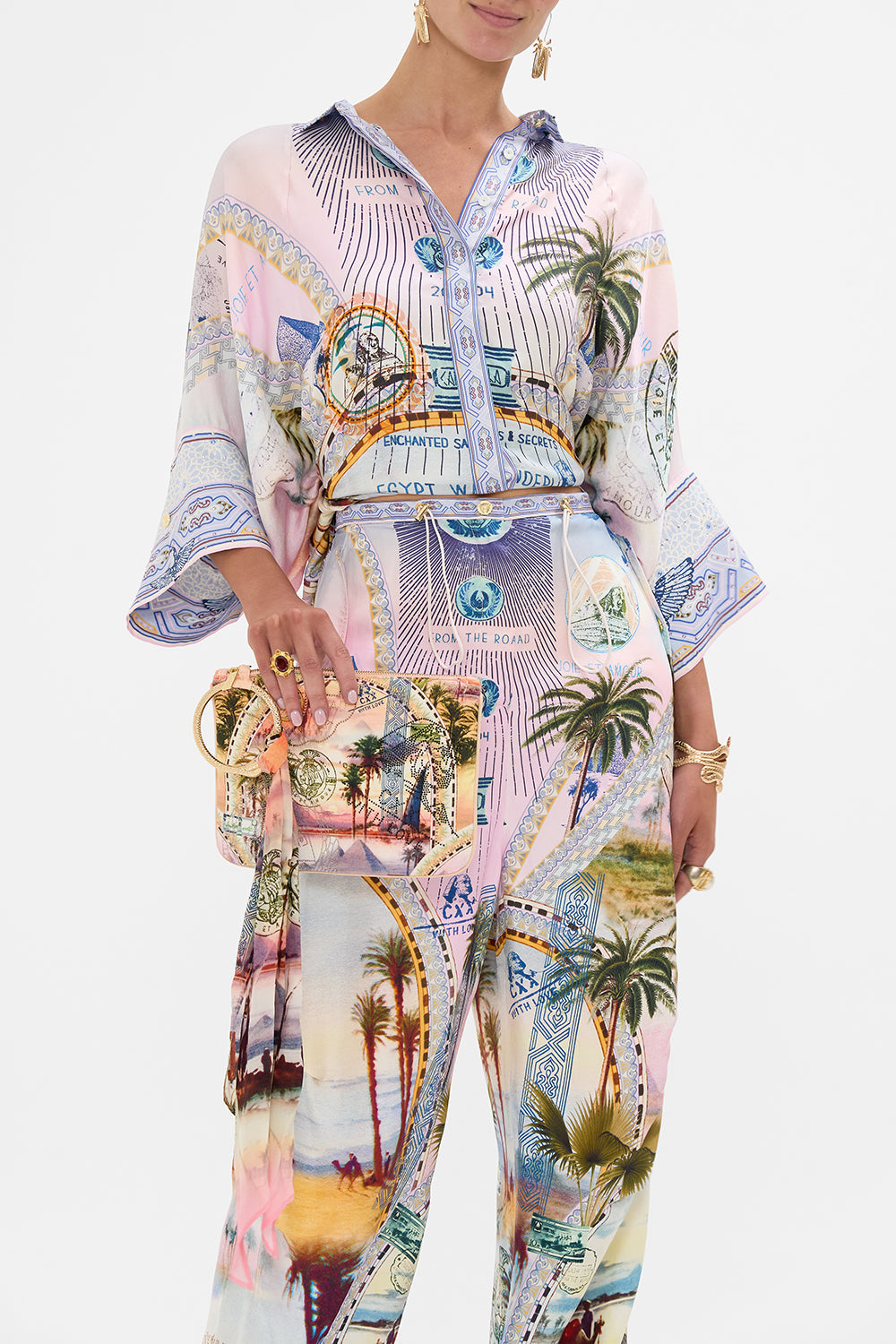 CAMILLA ring scarf clutch in Millas Got Mail print. 