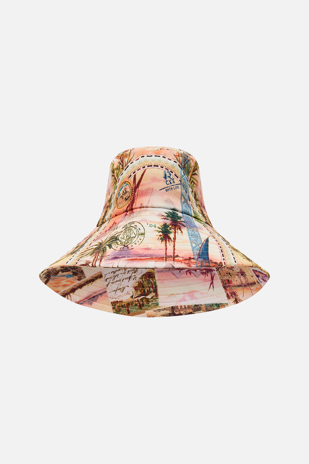 CAMILLA wide brim bucket hat in Millas Got Mail print. 