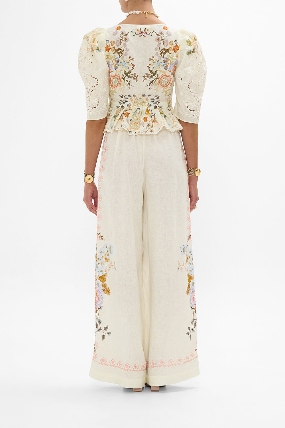 CAMILLA Puff Sleeve Top with Hardware in Honour of Heirlooms print