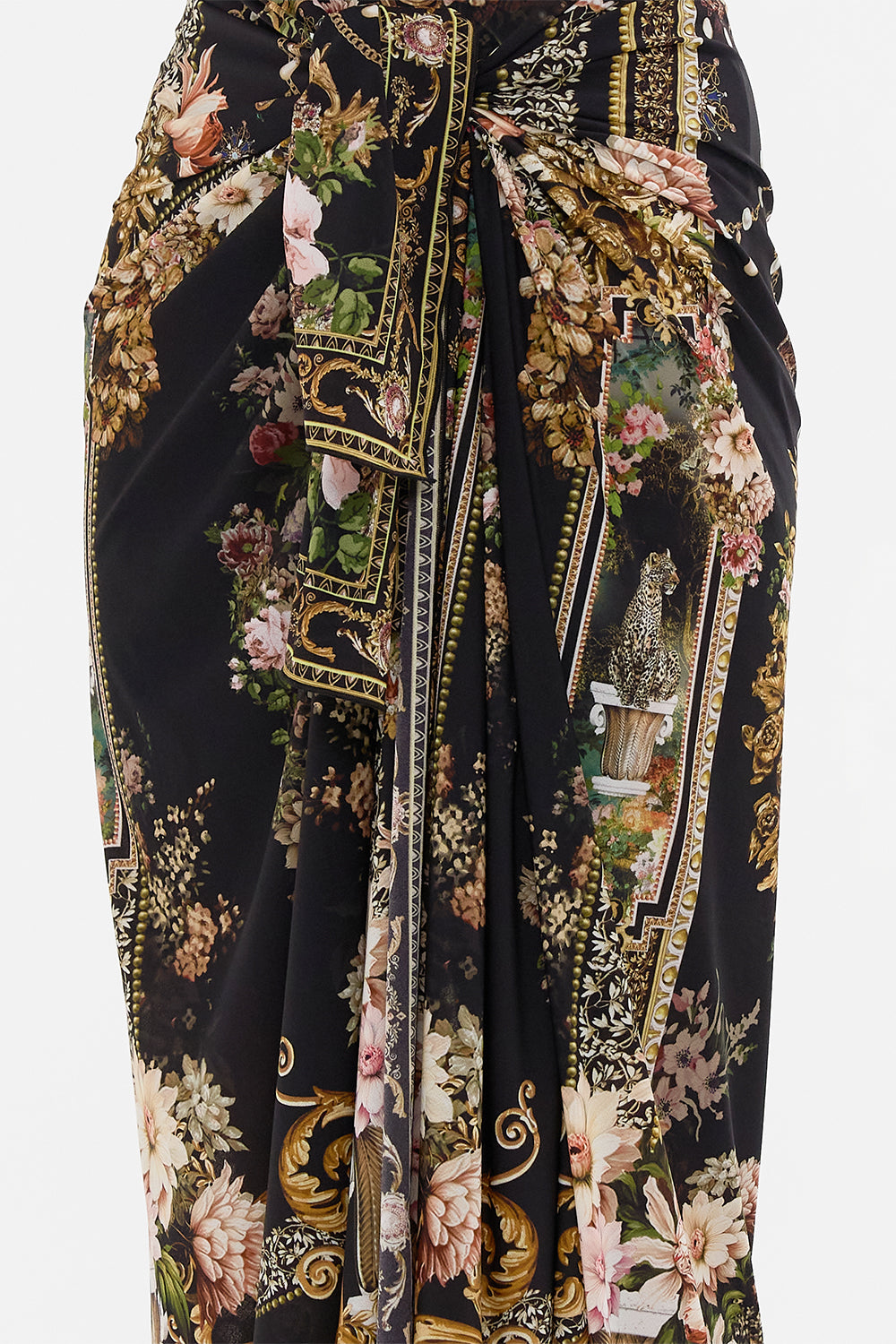 CAMILLA long sarong in Dynasty Daze print. 