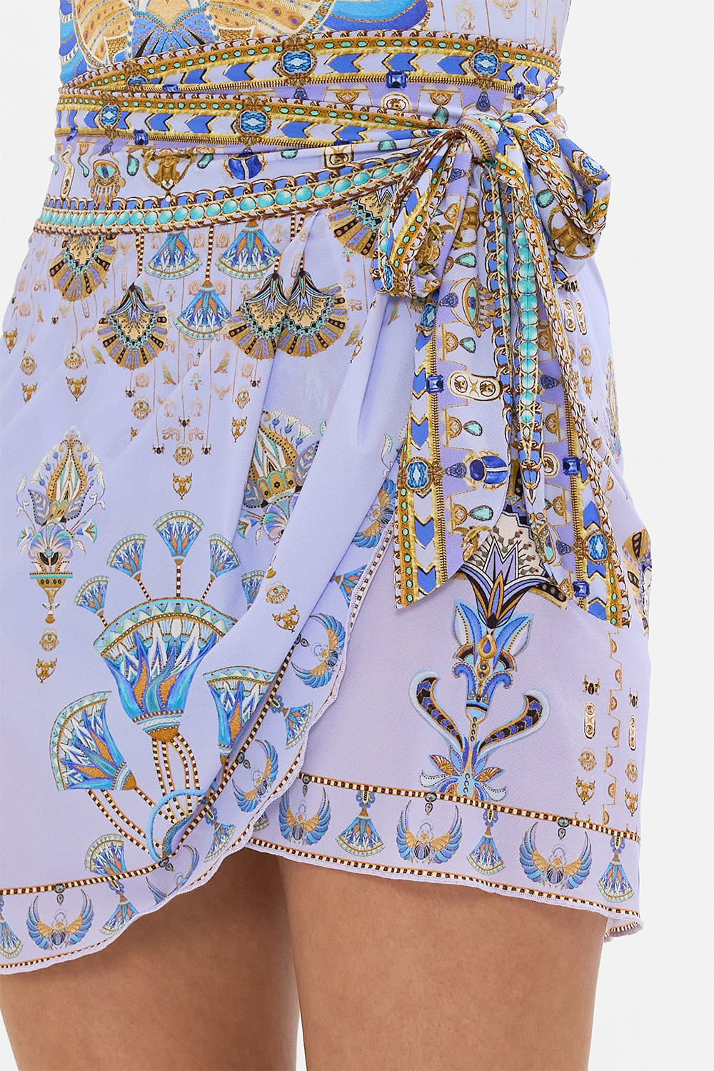 CAMILLA Lilac Short Draped Sarong in Under Scarab Skies print
