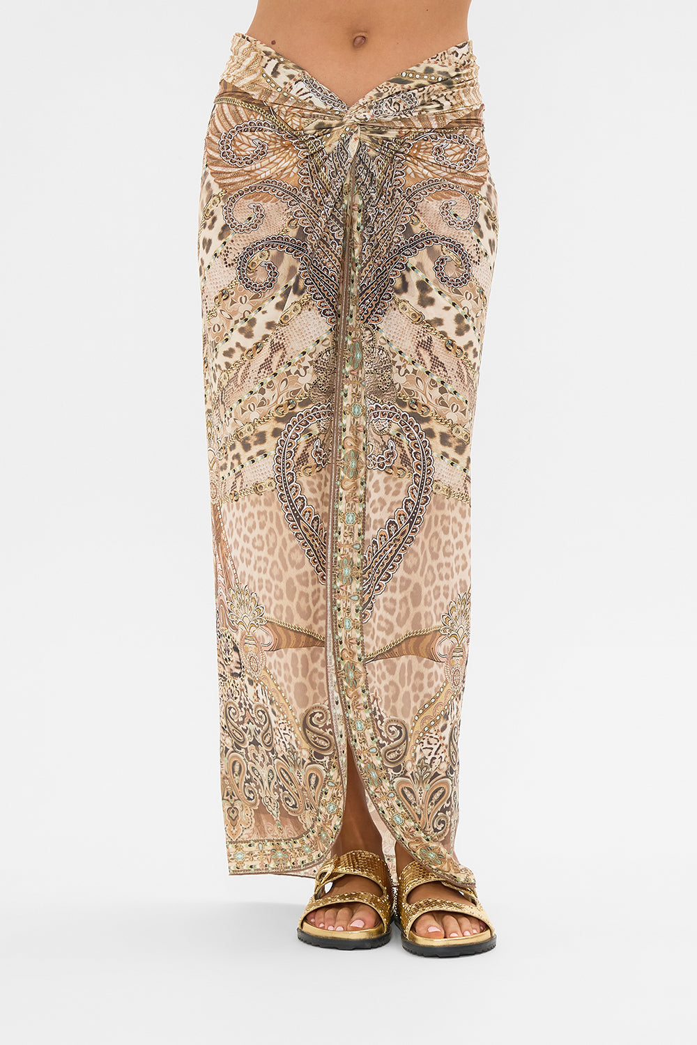 CAMILLA Twist Front Long Skirt in The Throne Room print