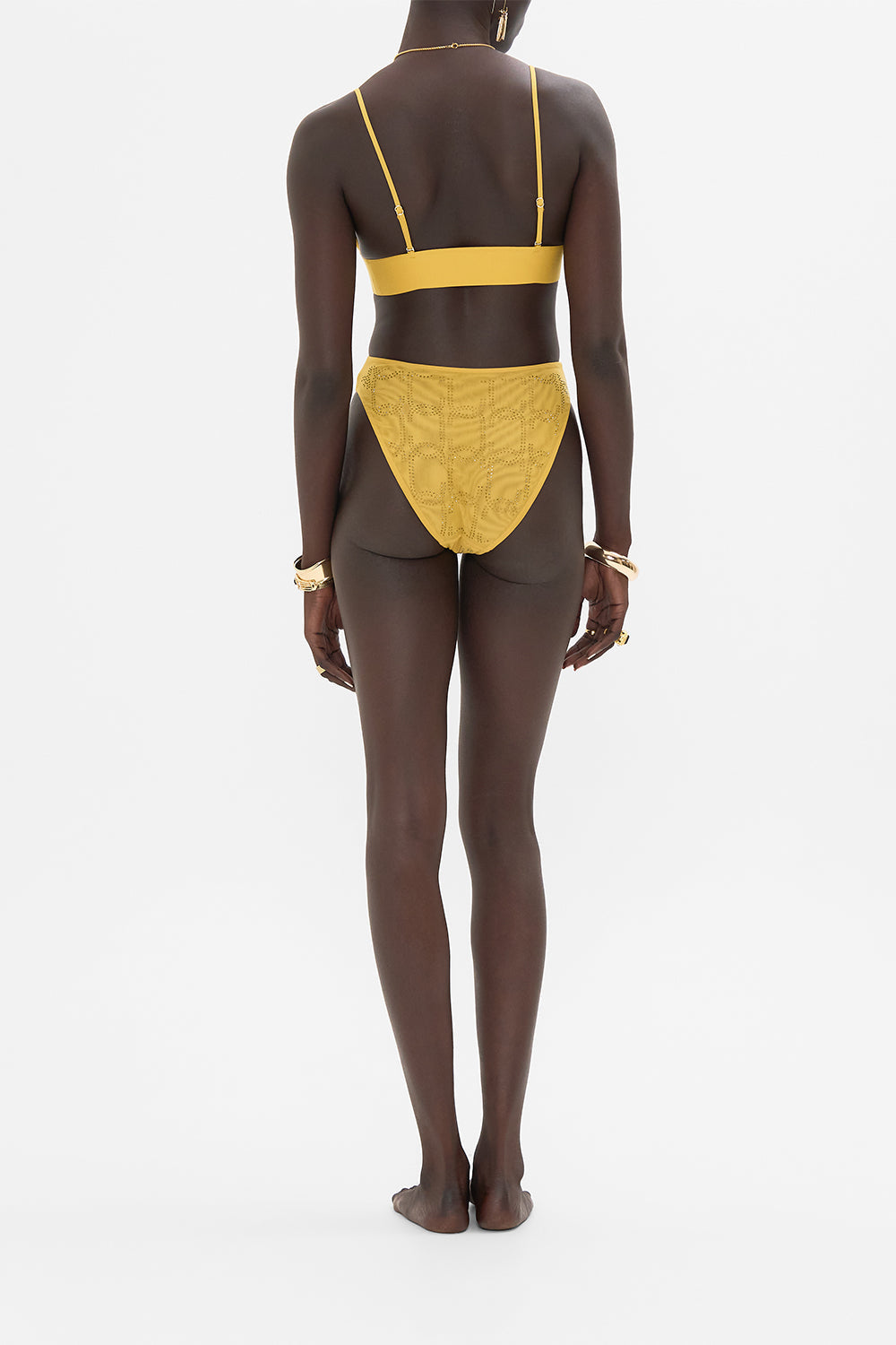 CAMILLA Mesh High Waist High Leg Brief in Gold print  
