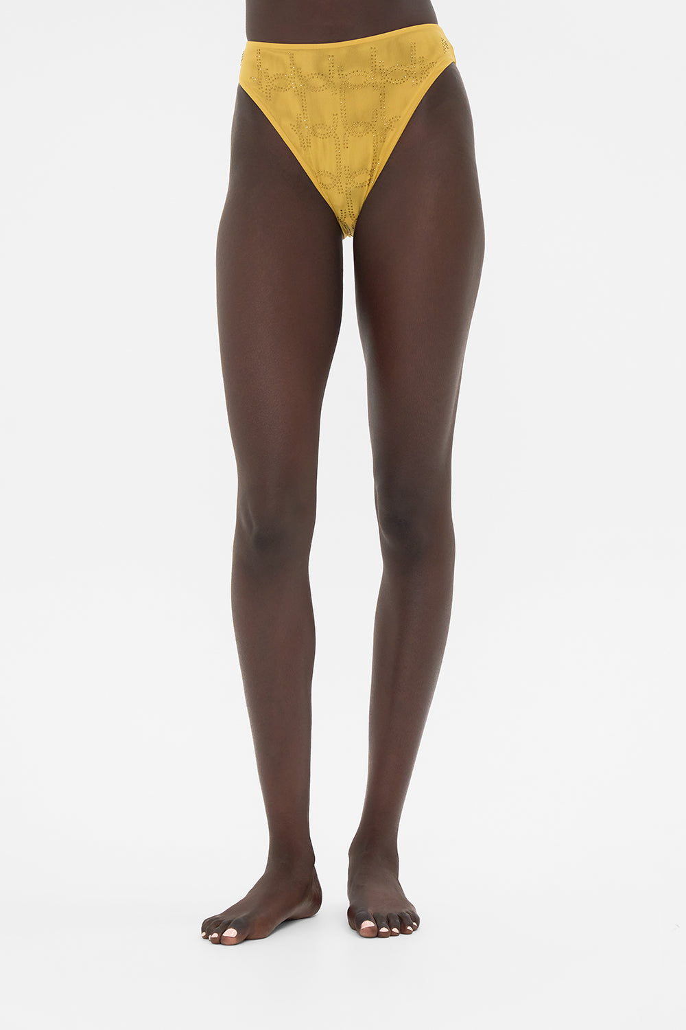CAMILLA Mesh High Waist High Leg Brief in Gold print  