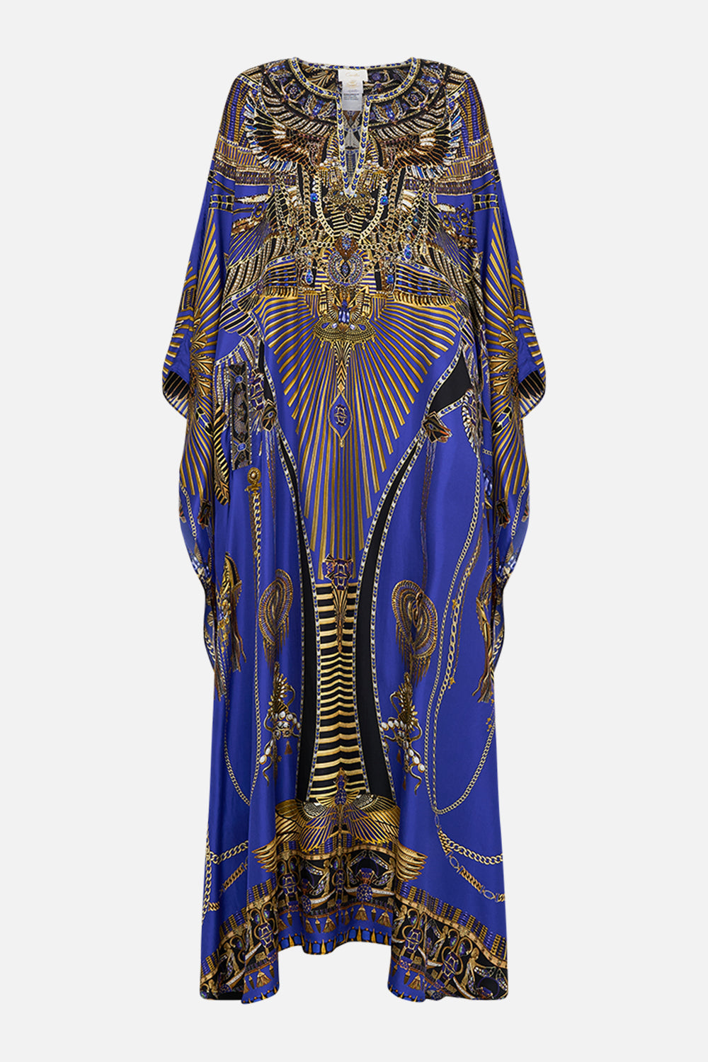 CAMILLA V Neck Kaftan With Front Welt Pockets in My Fair Pharaoh print. 