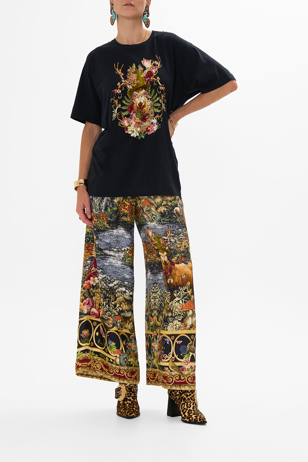 CAMILLA Floral Oversized Band Tee in Tapestry Totems