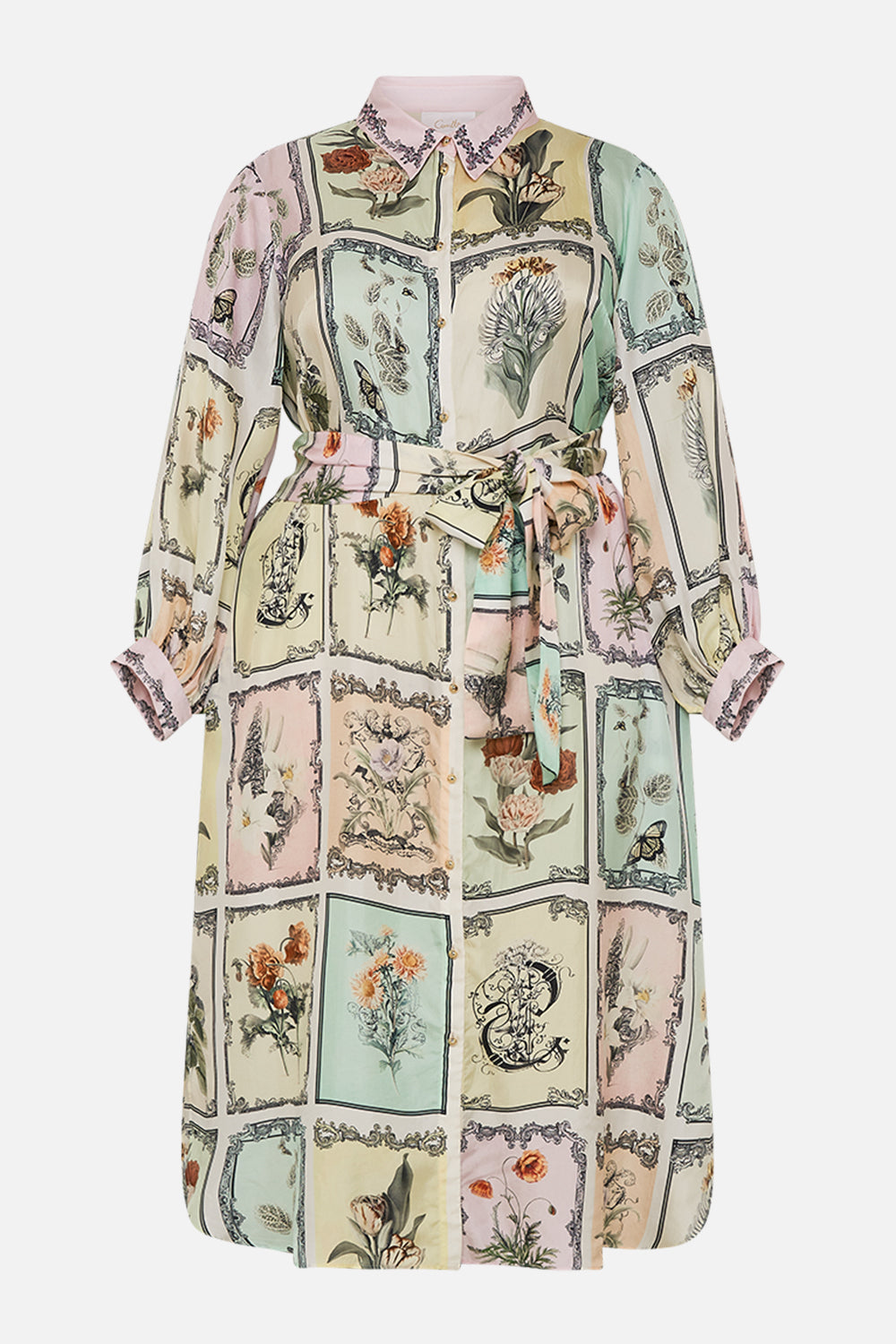CAMILLA multi midi shirt dress in Long Live Letterpresses print