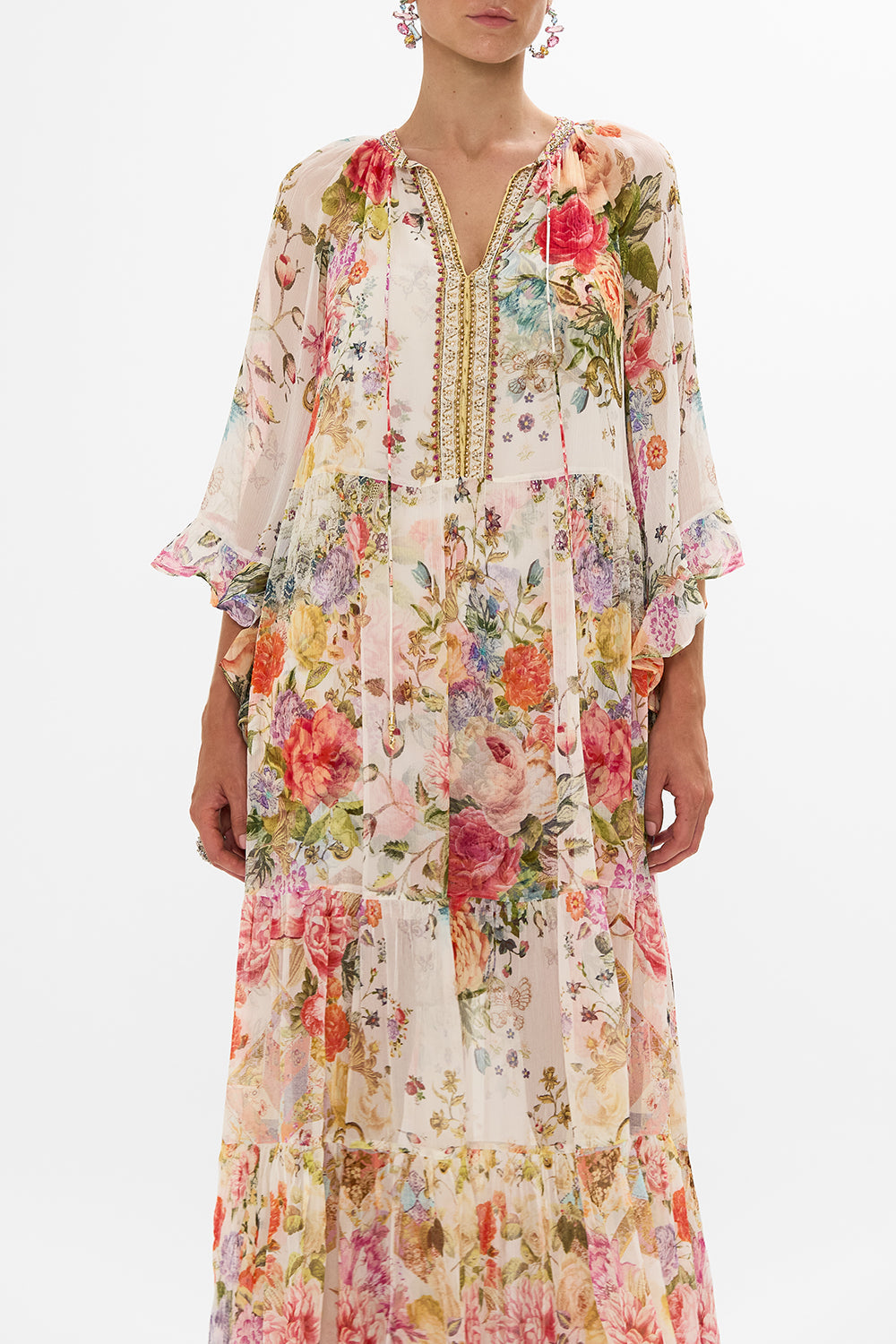 CAMILLA Floral Wide Sleeve Gathered Dress in Sew Yesterday print