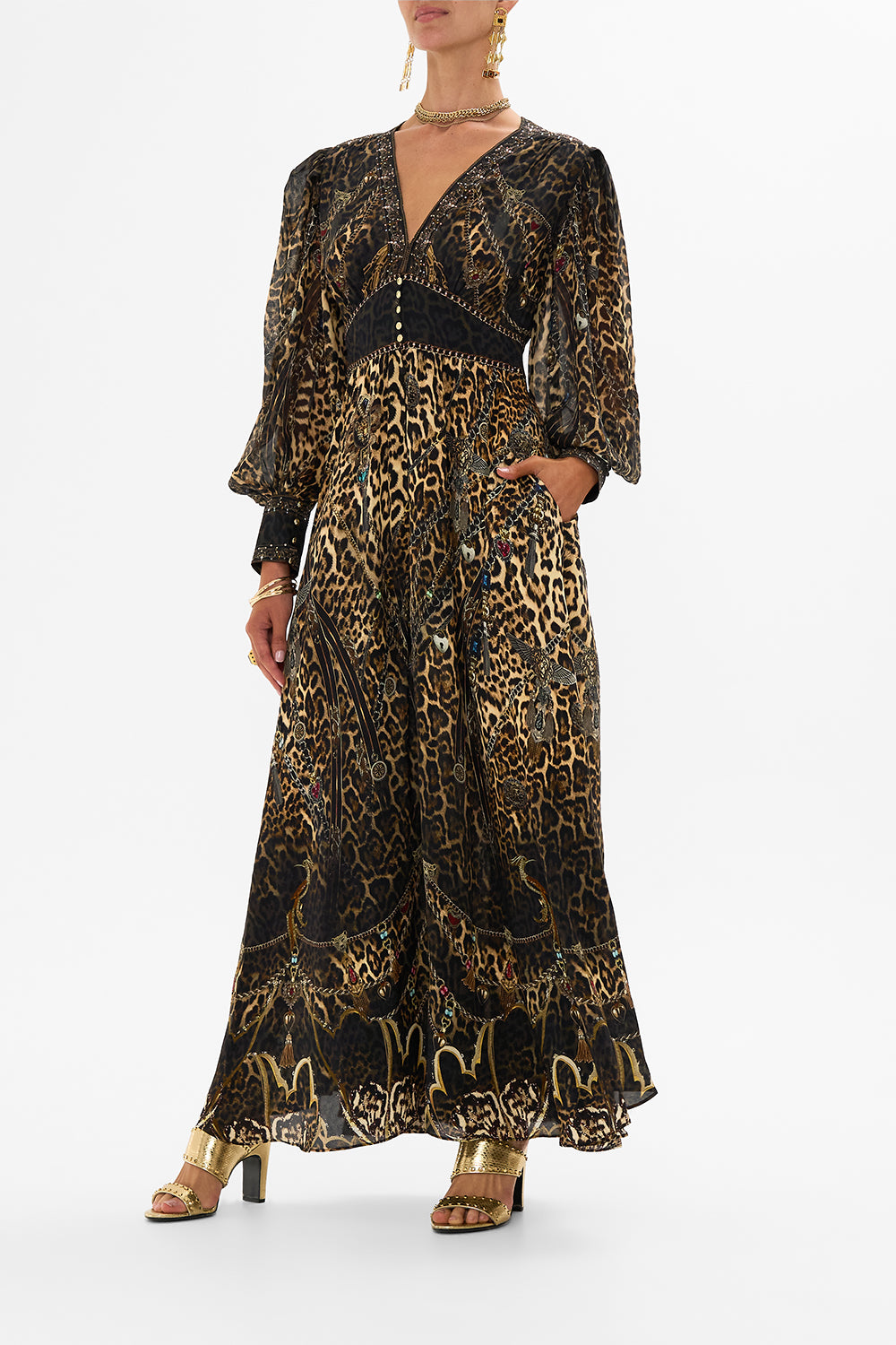 CAMILLA Leopard Shaped Waistband Dress with Gathered Sleeves in Amsterglam