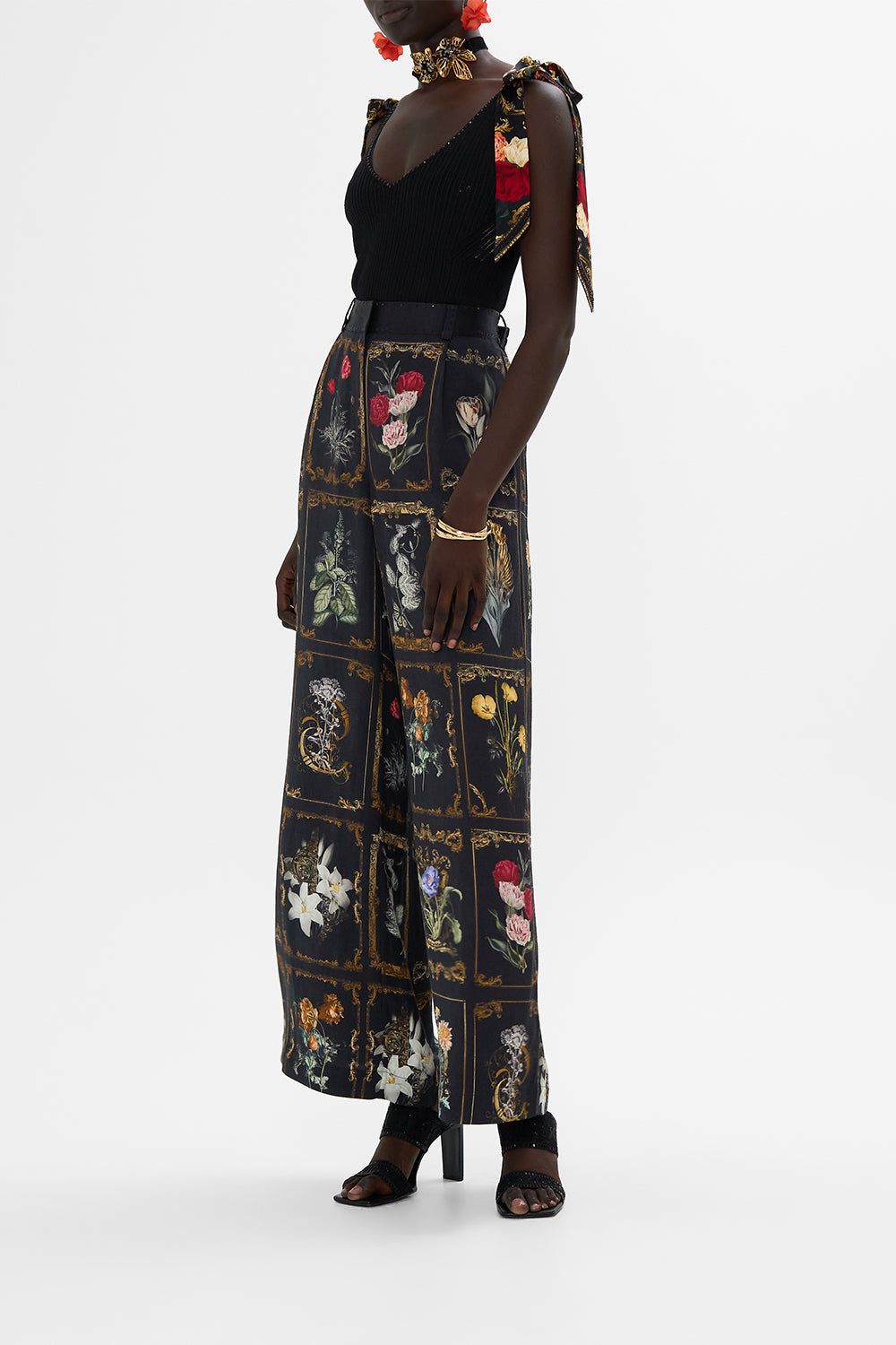 CAMILLA Black Wide Leg Waisted Pant in Magic in the Manuscripts