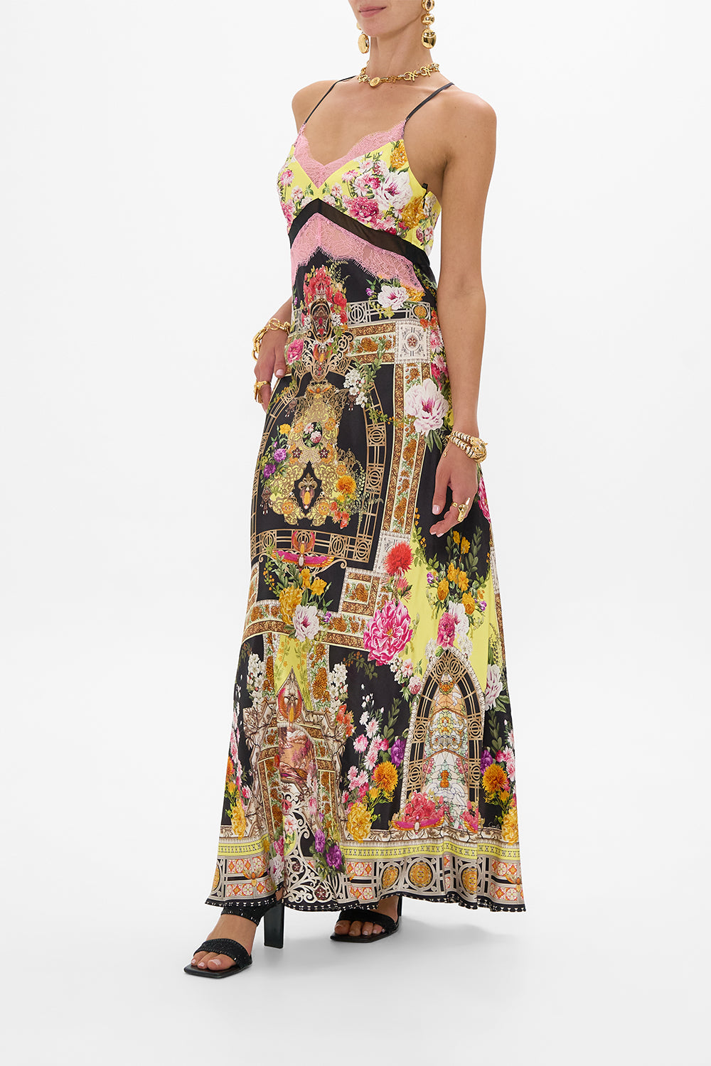 LACE SPLICE BIAS LONG DRESS ADORNED IN ALEXANDRIA