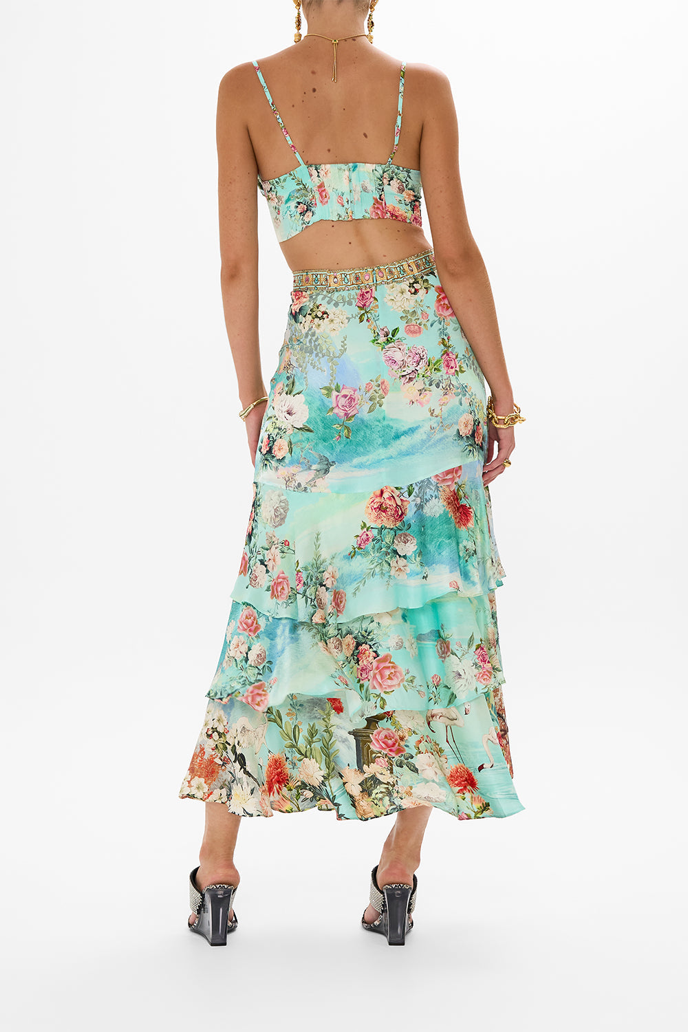 The CAMILLA WIDE LEG WAISTED PANT DEFY GRAVITY in our  print.