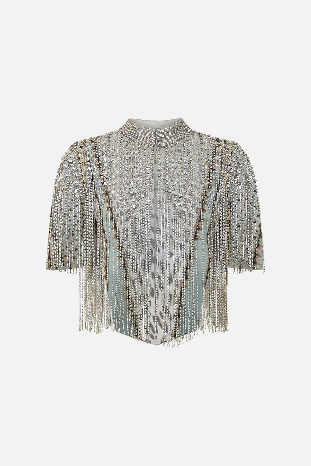 The CAMILLA HALTER TIE BACK TOP TOTALLY OZMOPOLITAN in our  print.