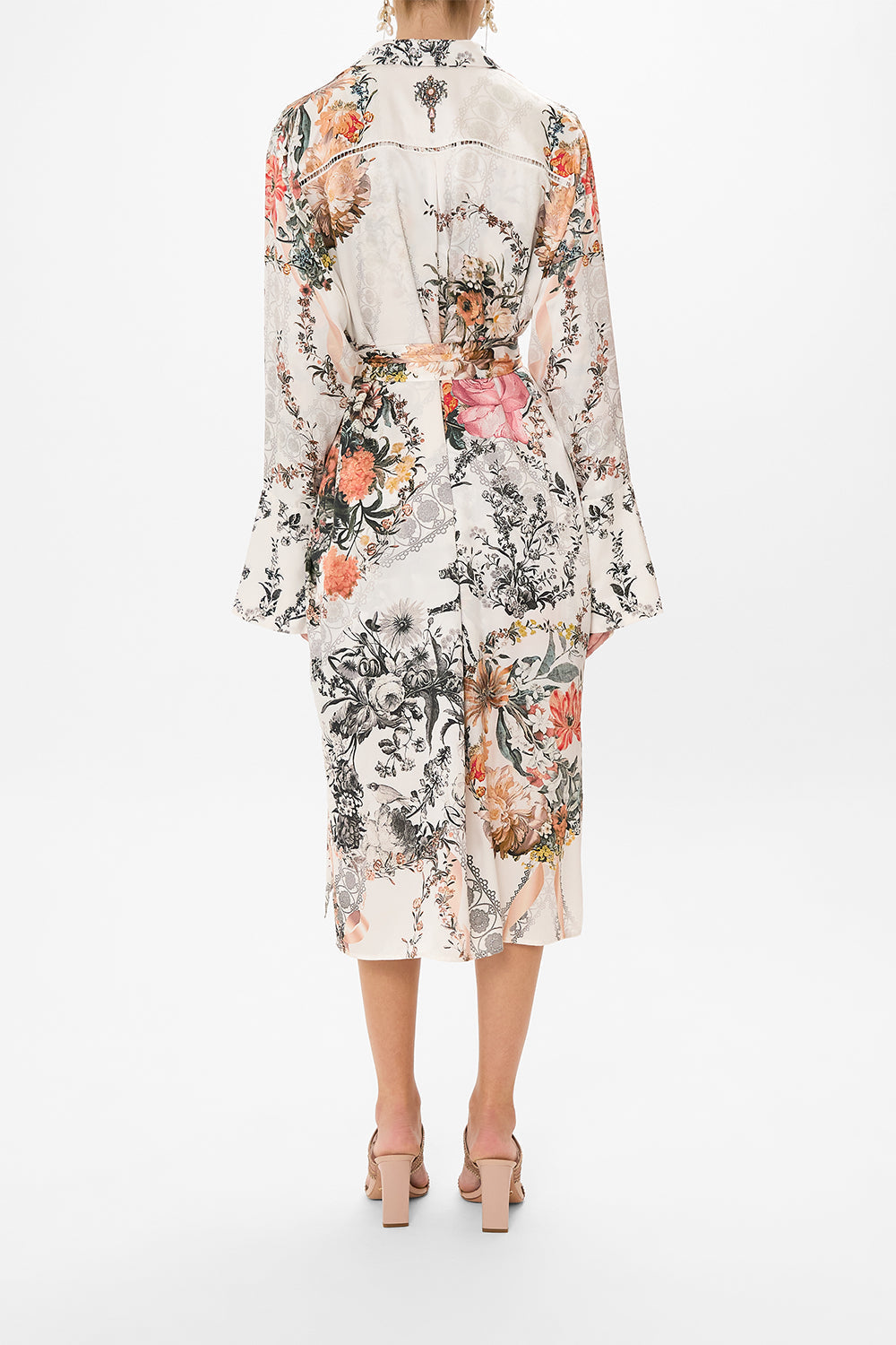 CAMILLA white floral print silk coat in De Haar Memoirs print