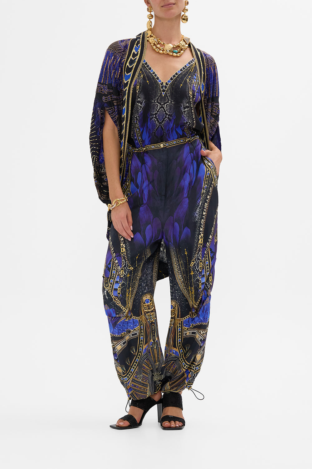 CAMILLA Tank Top with Strap Bead Detail in Other Side of the Oasis print.