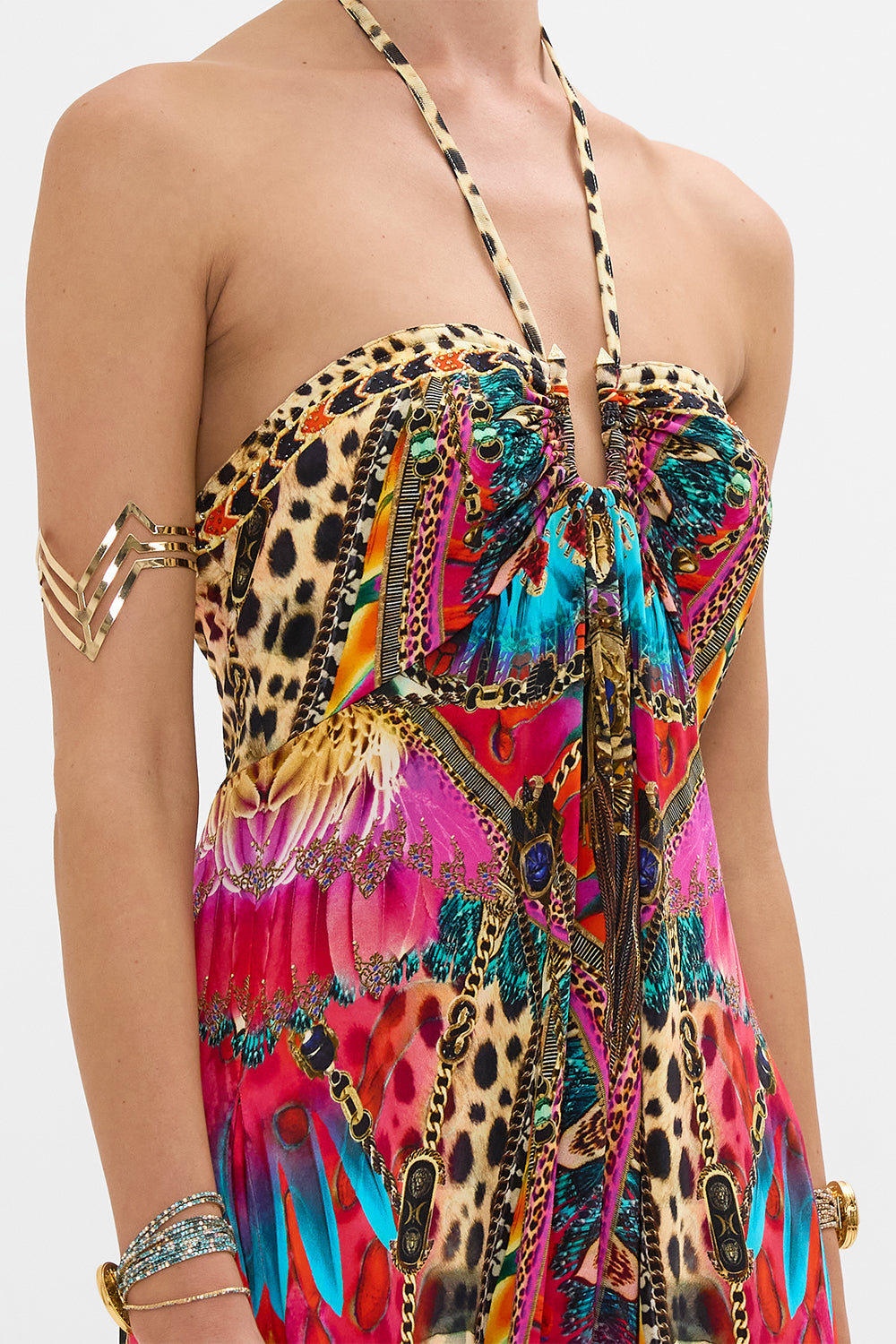 CAMILLA Jersey Draped Pant Jumpsuit with Hardware in Sahara Supernatural print.