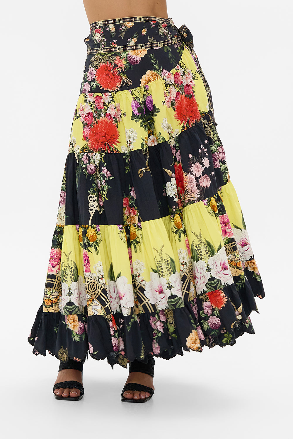 WRAP SKIRT WITH GATHERED PANELS ADORNED IN ALEXANDRIA