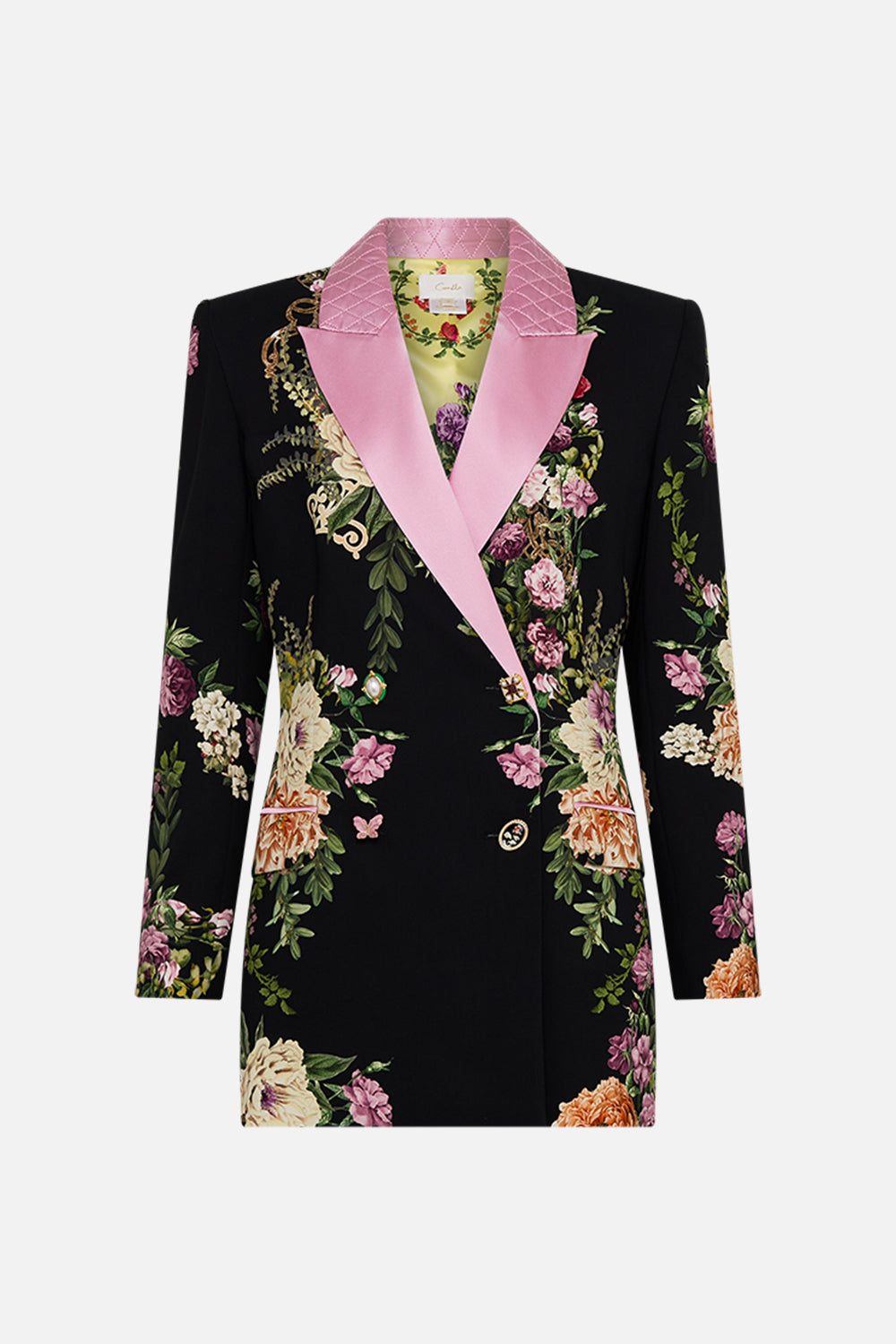 CAMILLA Tailored double breasted jacket in Adorned in Alexandria print.