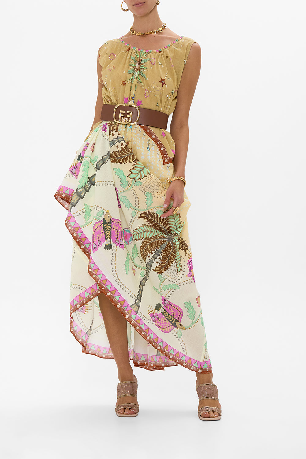 PANELLED TANK DRESS WITH CURVED HEM ASWAN ABSTRACT