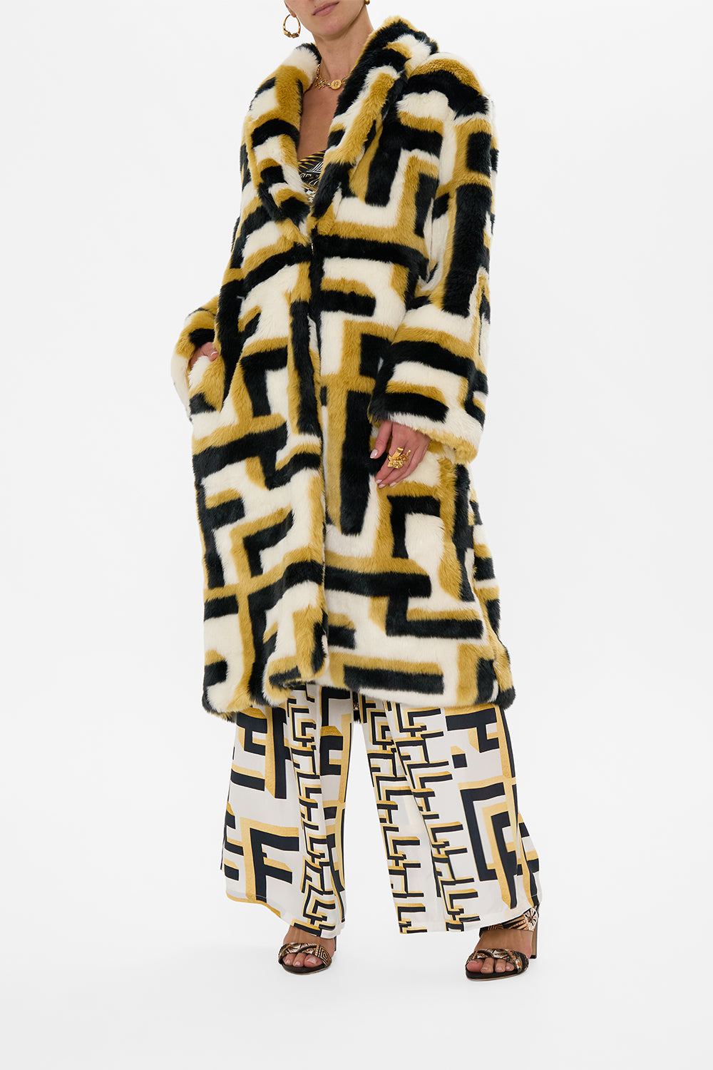 LONG TEDDY COAT - MONOGRAM TEMPLES OF DENDARA