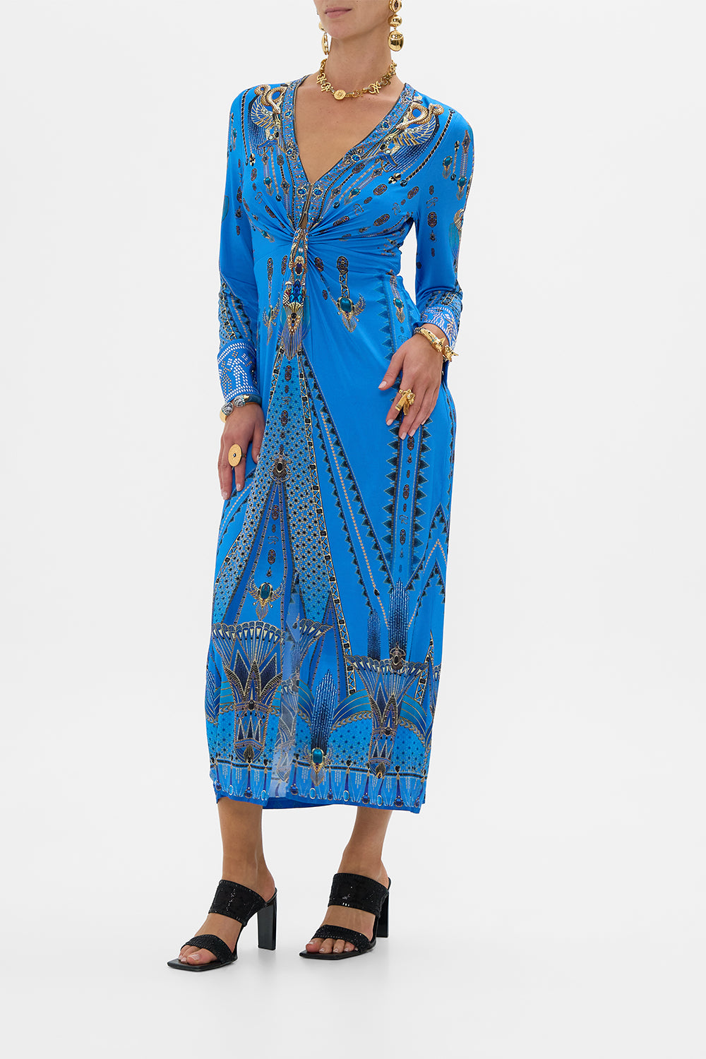 LONG V NECK TWIST FRONT JERSEY DRESS ARCHIVAL REVIVAL