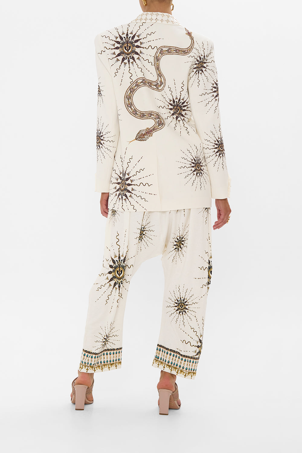 The CAMILLA SHORT V NECK EMBROIDERED DRESS RAINBOW ROADS in our  print.