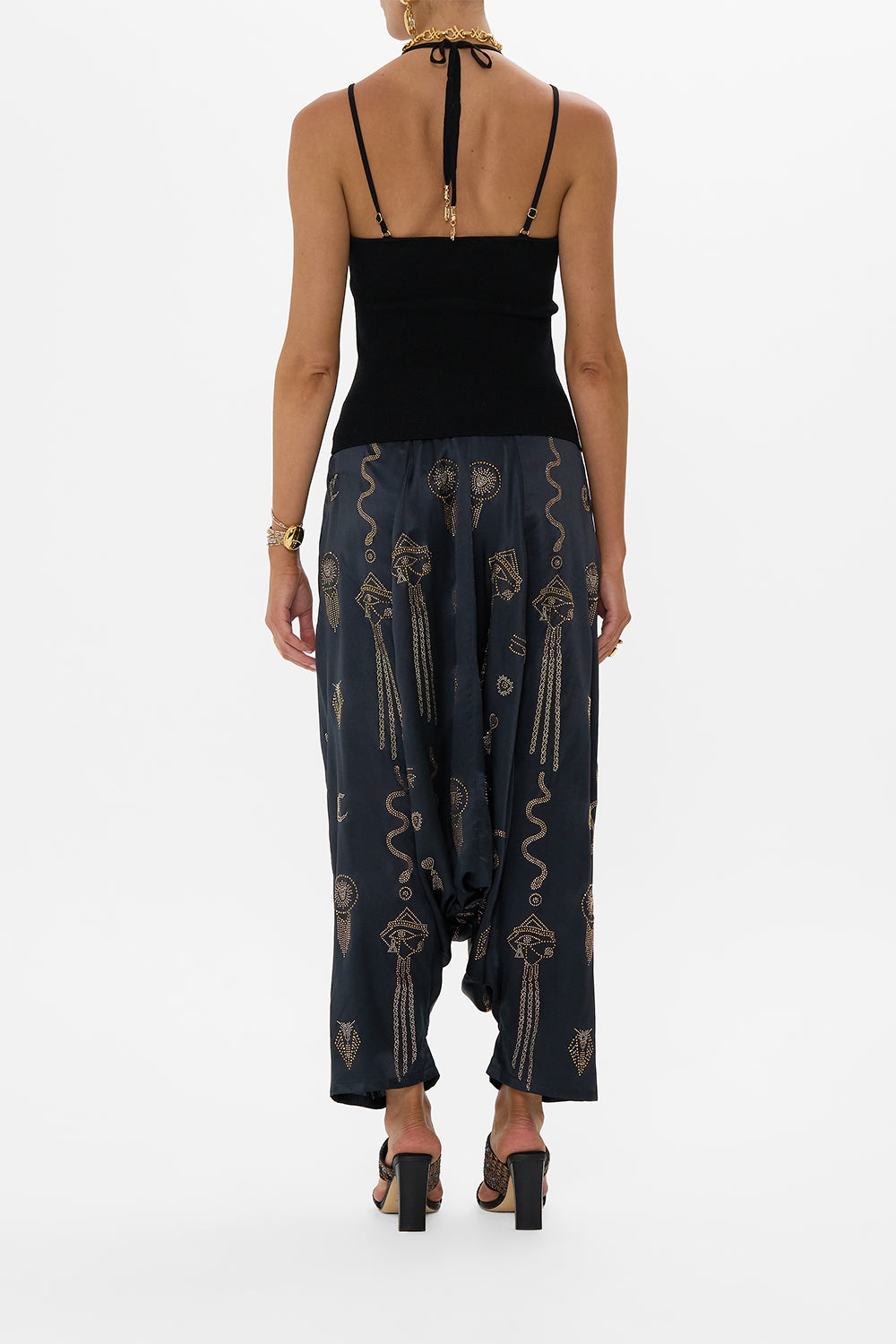 The CAMILLA LONG SPLIT FRONT TWIST JERSEY DRESS LUXORLAND LADY in our  print.